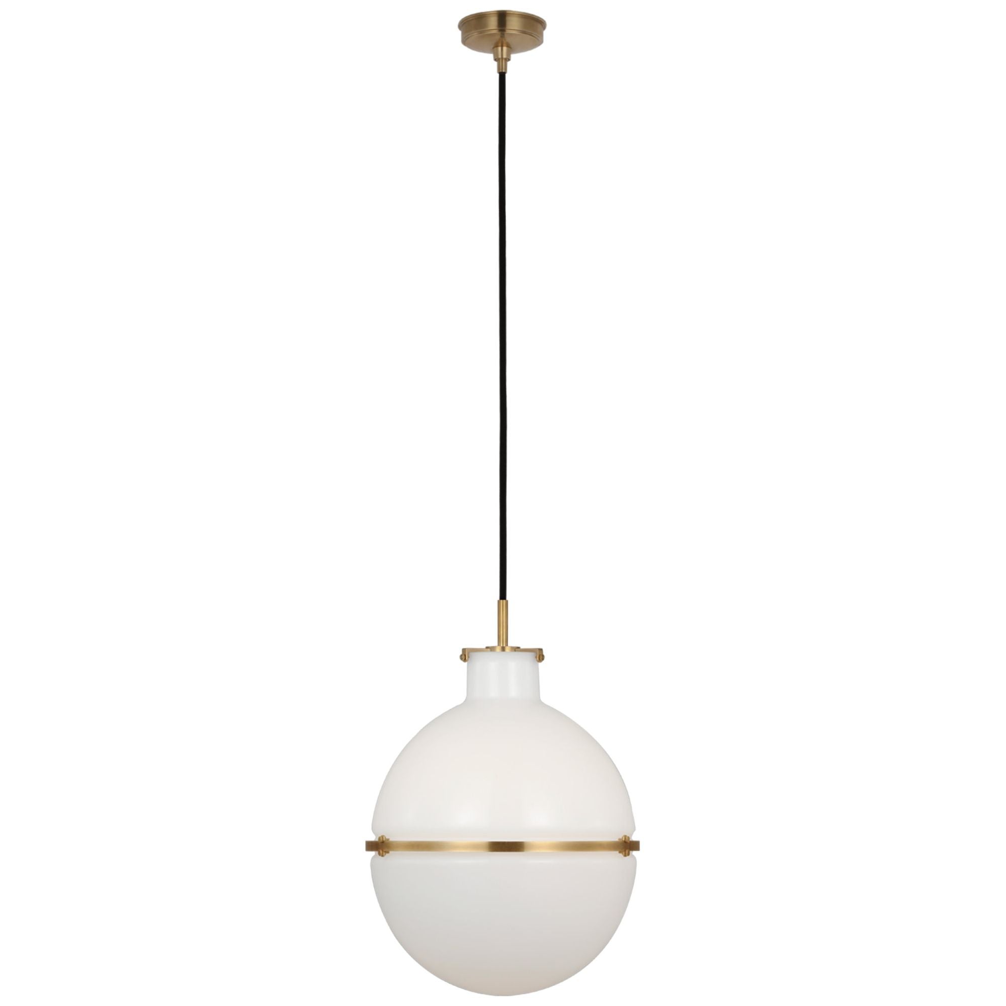 Thomas O'Brien Maxey 14" Globe Pendant in Hand-Rubbed Antique Brass with White Glass Ceiling Light W13.5"
