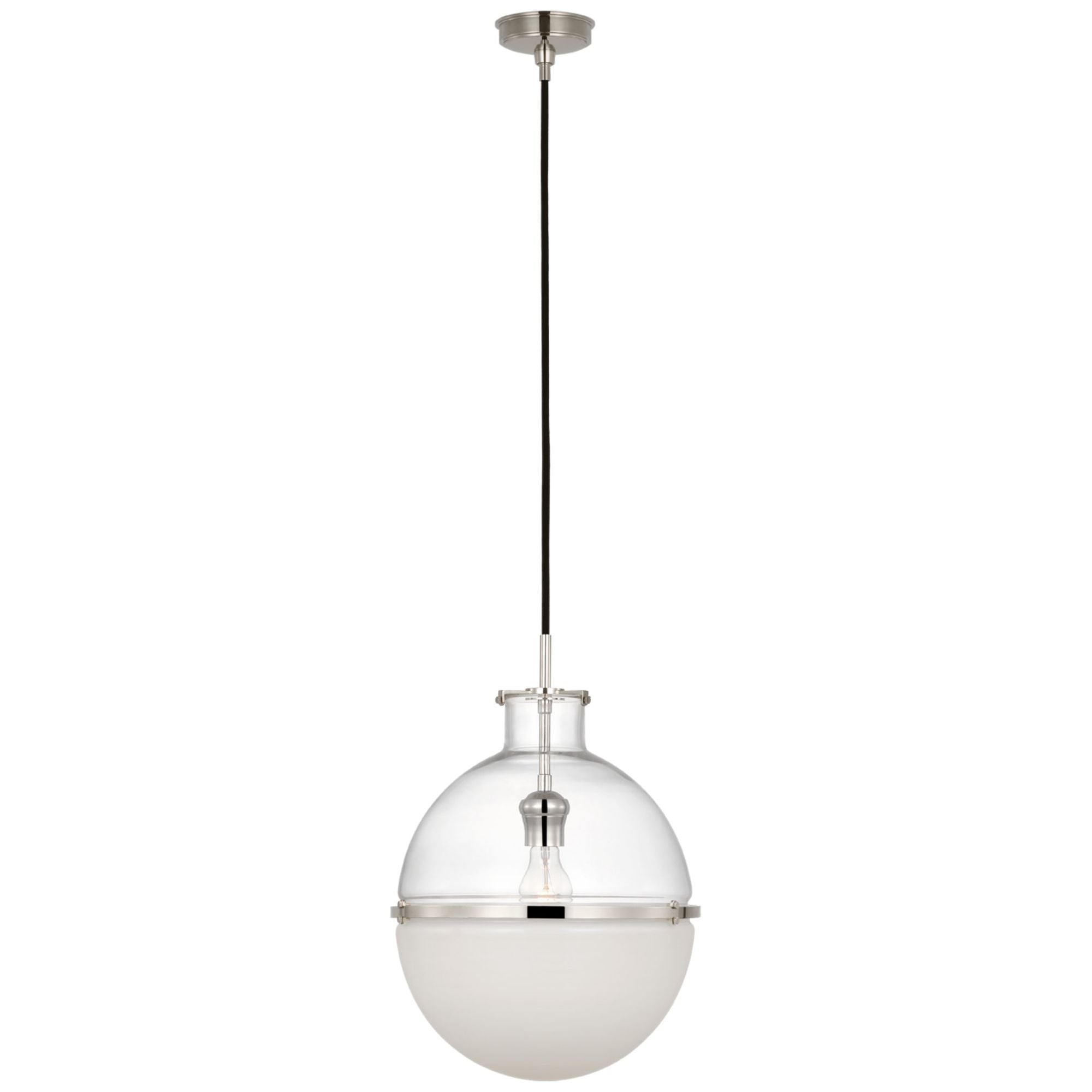 Thomas O'Brien Maxey 14" Globe Pendant in Polished Nickel with Clear Glass and White Glass Ceiling Light W13.5"