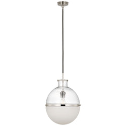 Thomas O'Brien Maxey 14" Globe Pendant in Polished Nickel with Clear Glass and White Glass
