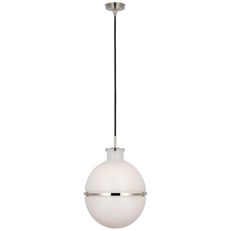 Thomas O'Brien Maxey 14" Globe Pendant in Polished Nickel with White Glass