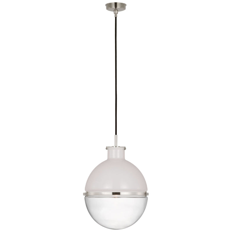 Thomas O'Brien Maxey 14" Globe Pendant in Polished Nickel with White Glass and Clear Glass