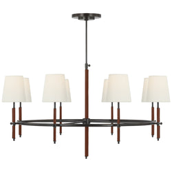 Thomas O'Brien Bryant Wrapped Ring Chandelier in Bronze and Saddle Leather with Linen Shades