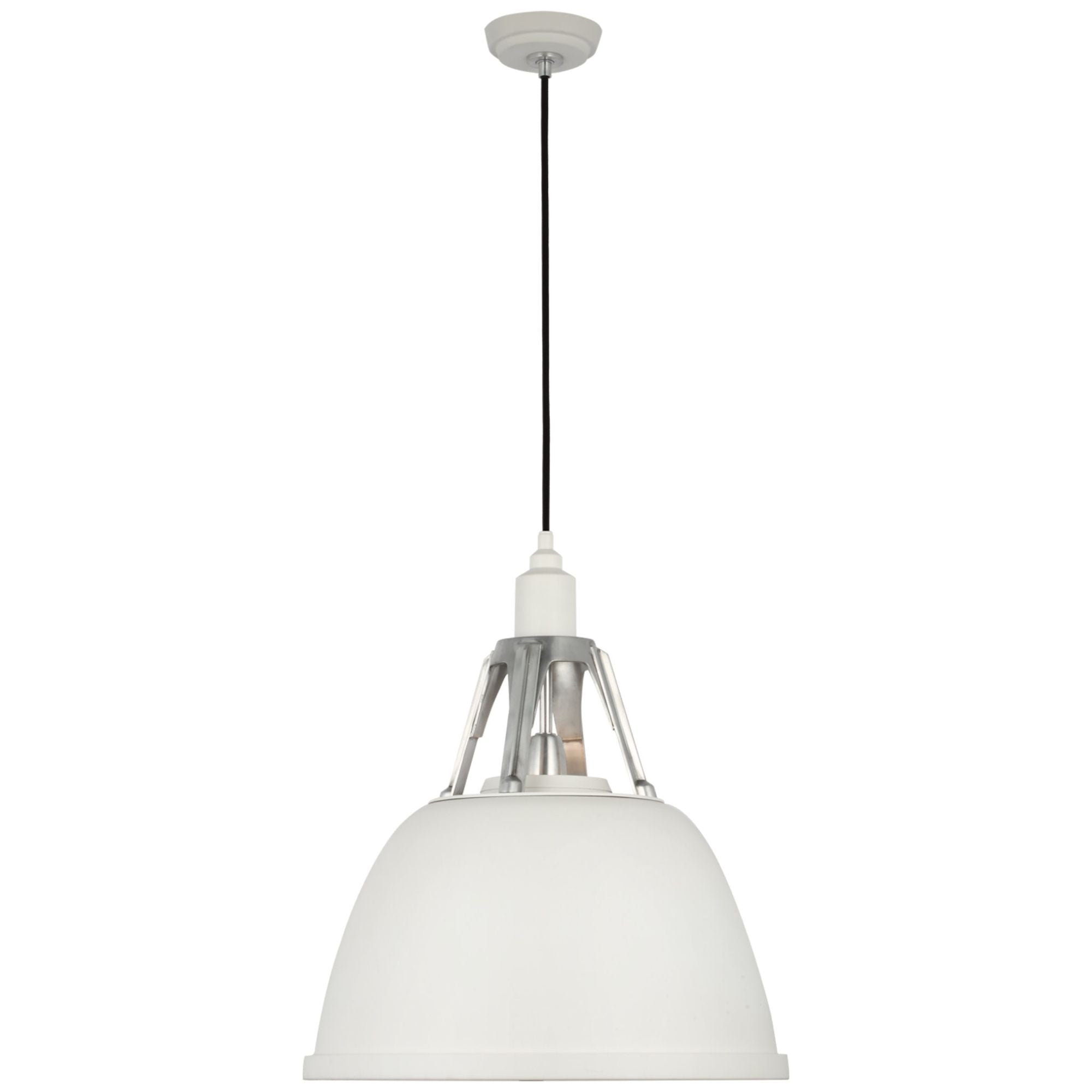 Thomas O'Brien Gunner 18" Pendant in White and Polished Aluminum Ceiling Light W18"