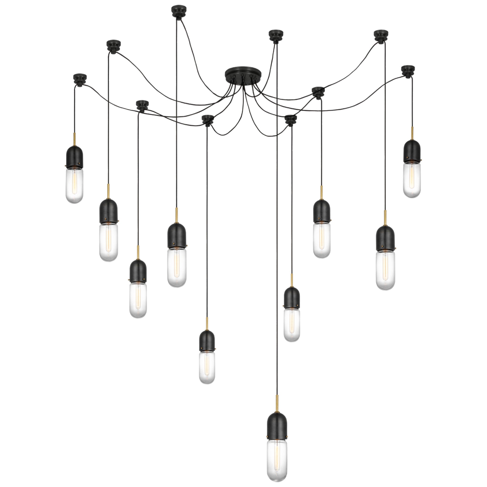 Thomas O'Brien Junio 10-Light Chandelier in Bronze and Brass with Clear Glass Ceiling Light W9.5" (Configurable)