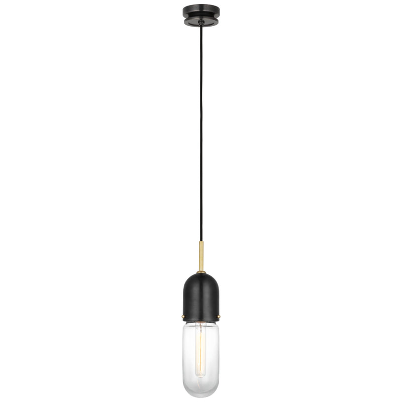 Thomas O'Brien Junio Single Light Pendant in Bronze and Brass with Clear Glass