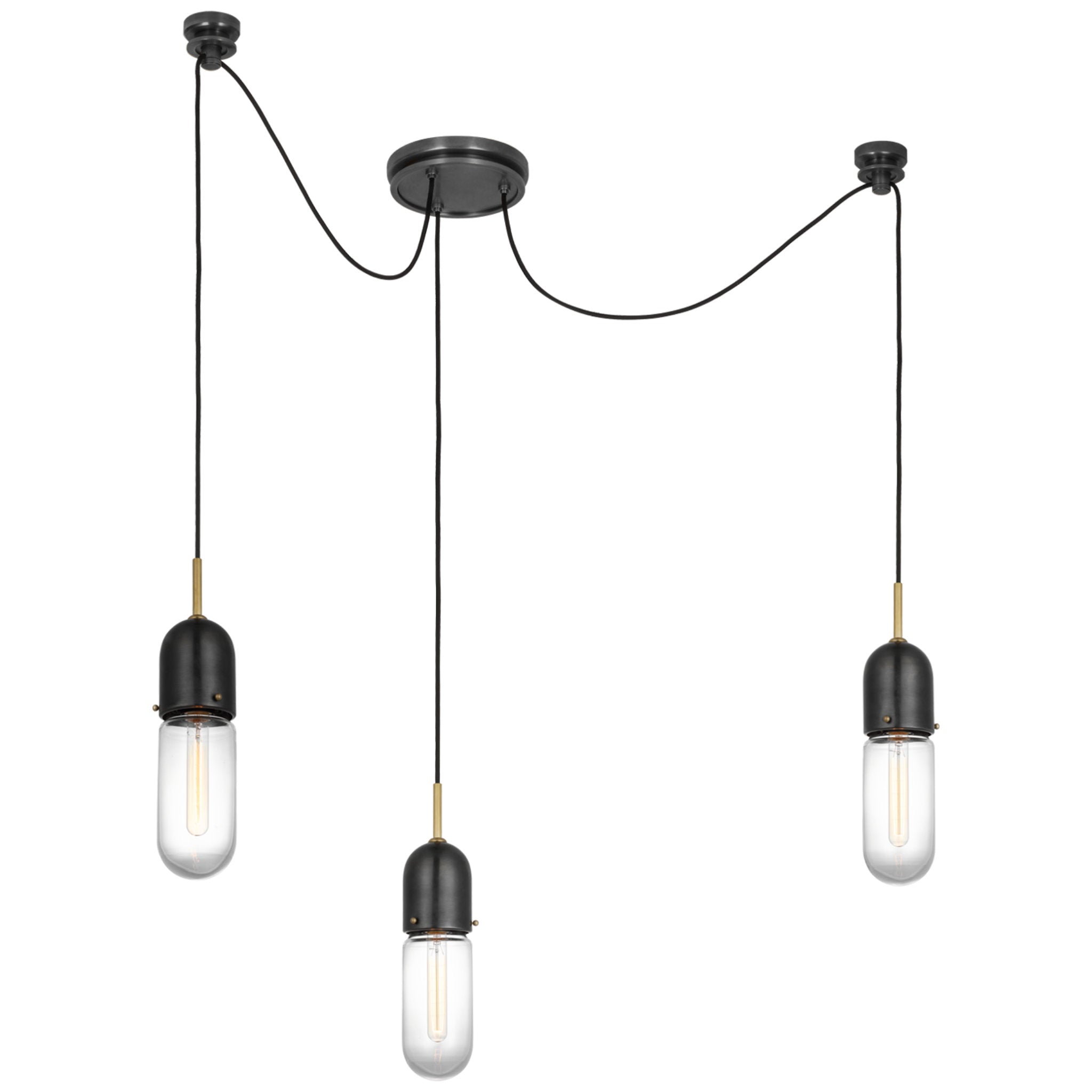 Thomas O'Brien Junio 3-Light Chandelier in Bronze and Brass with Clear Glass Ceiling Light W8.75" (Configurable)