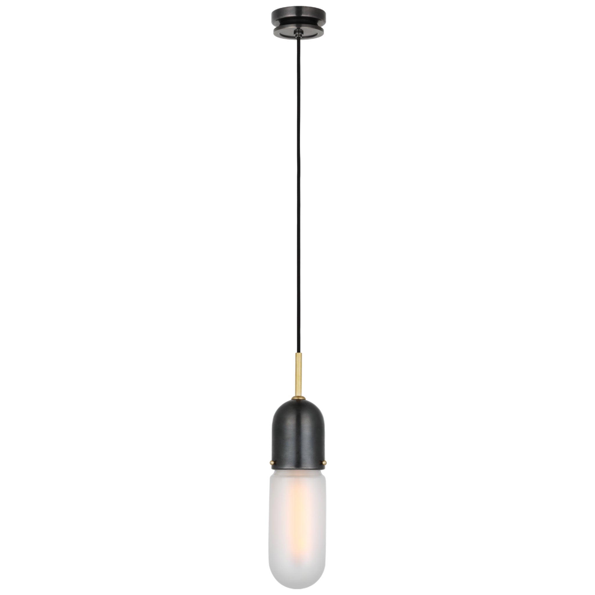 Thomas O'Brien Junio Single Light Pendant in Bronze and Brass with Frosted Glass Ceiling Light W4"