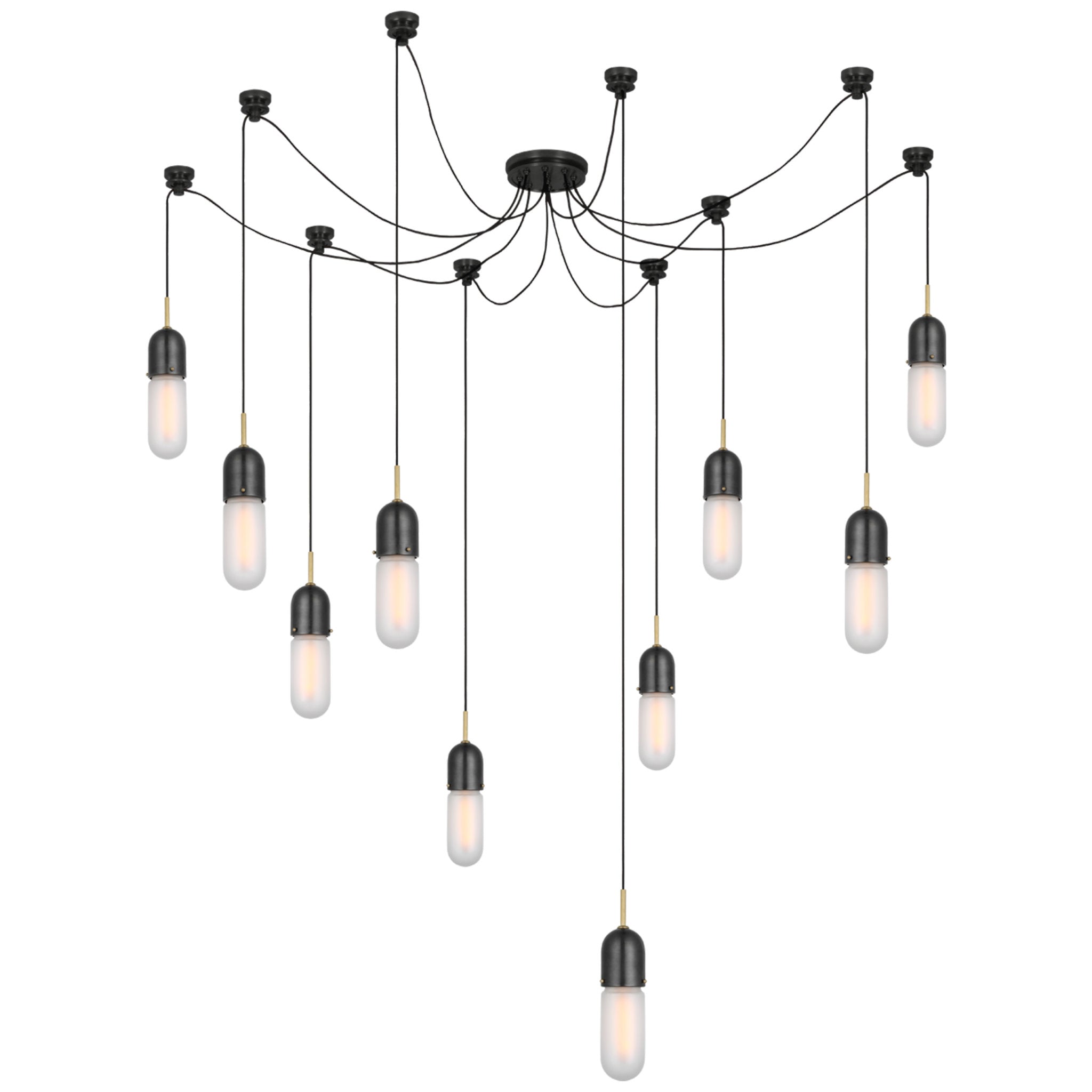 Thomas O'Brien Junio 10-Light Chandelier in Bronze and Brass with Frosted Glass