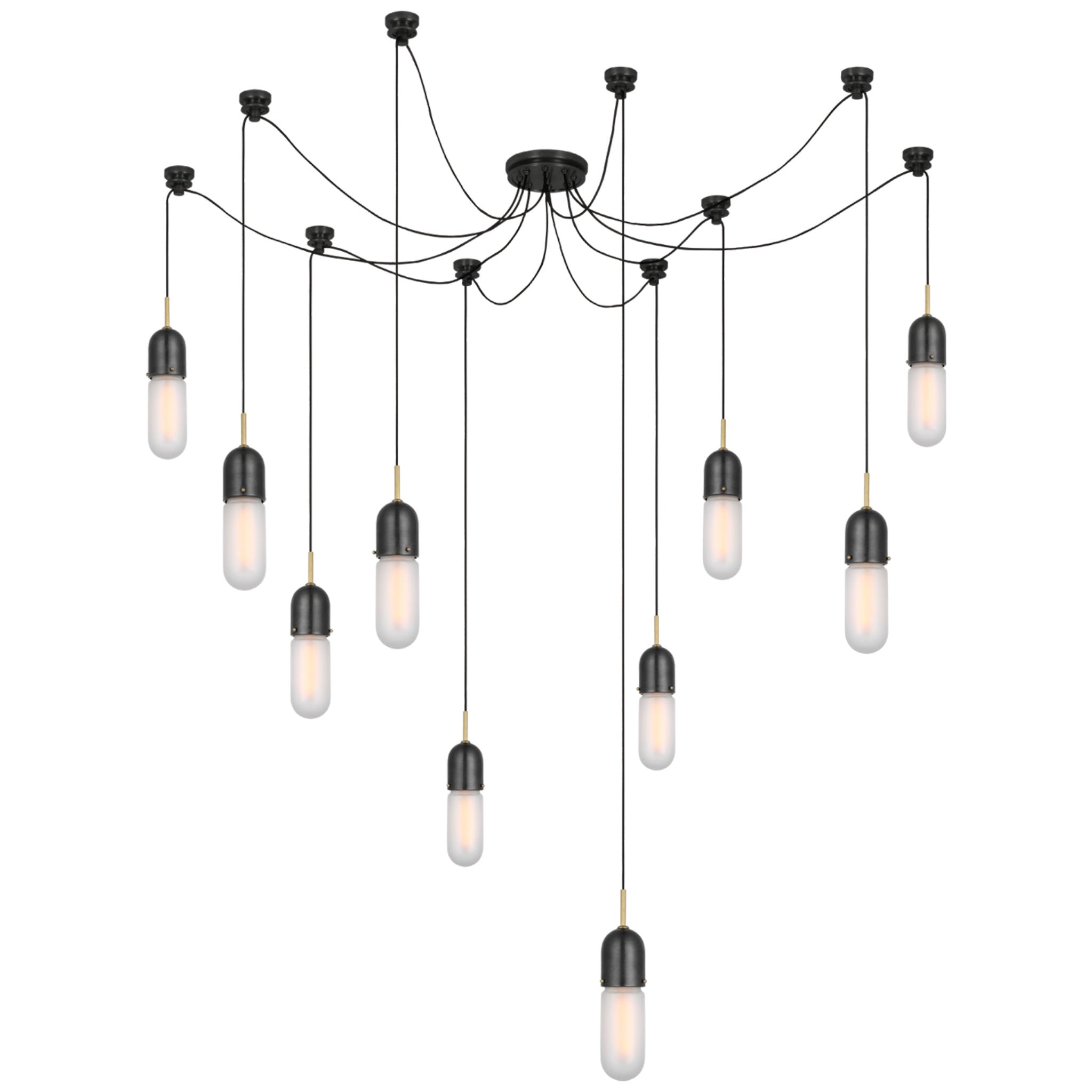 Thomas O'Brien Junio 10-Light Chandelier in Bronze and Brass with Frosted Glass Ceiling Light W9.5" (Configurable)