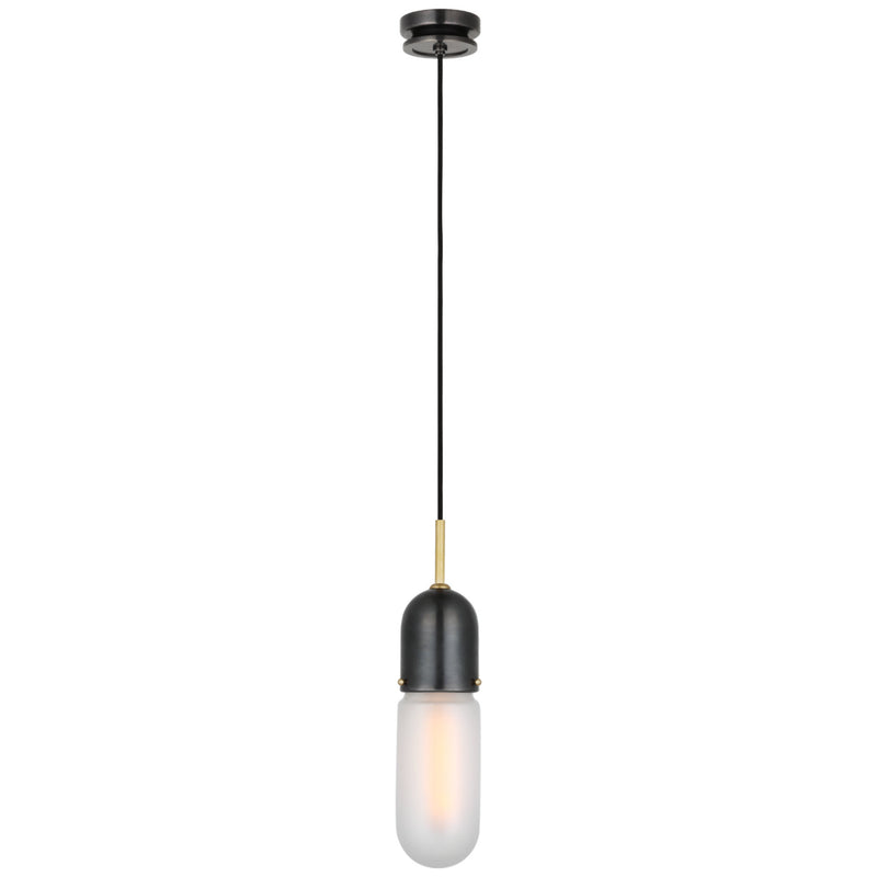 Thomas O'Brien Junio Single Light Pendant in Bronze and Brass with Frosted Glass