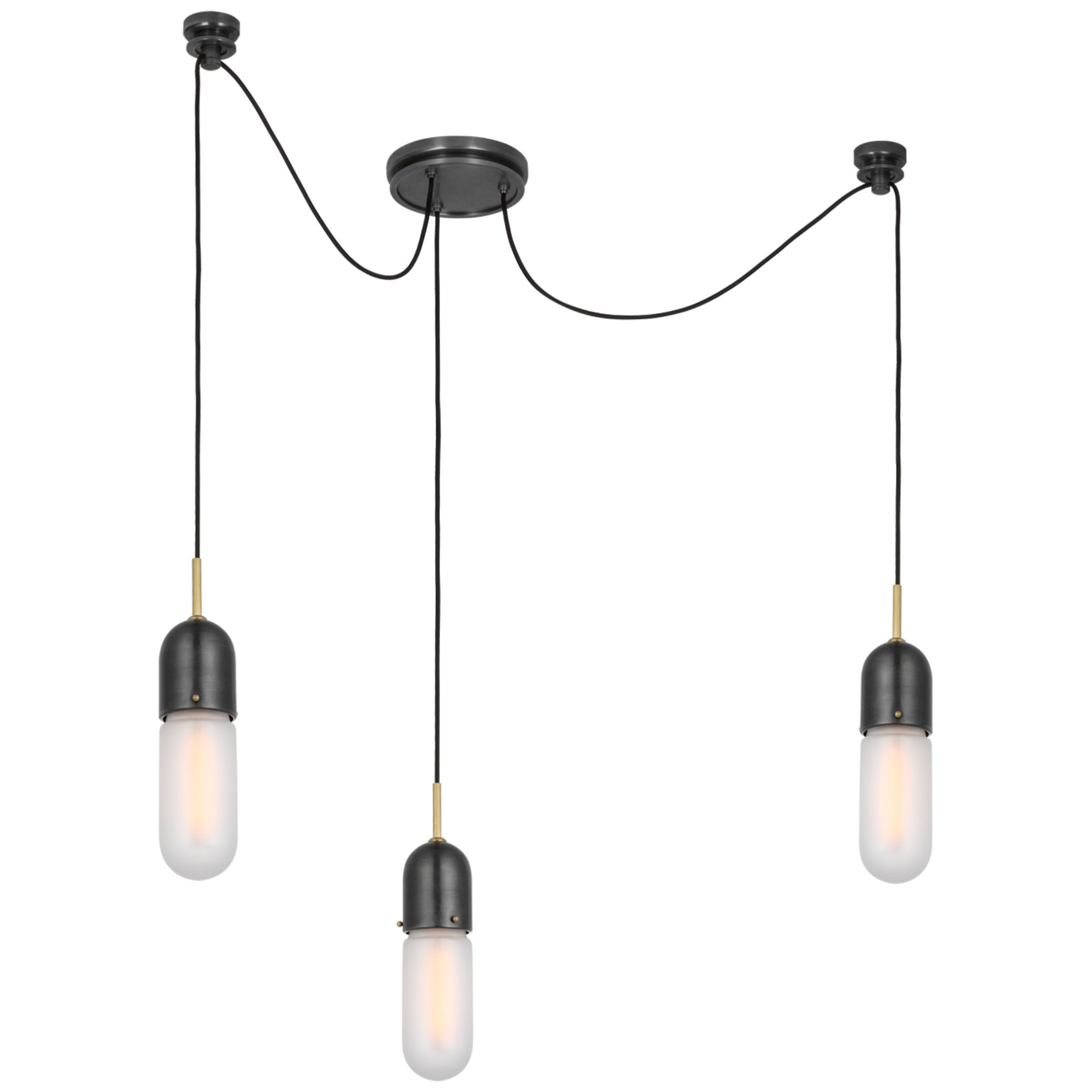 Thomas O'Brien Junio 3-Light Chandelier in Bronze and Brass with Frosted Glass Ceiling Light W8.75" (Configurable)