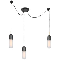 Thomas O'Brien Junio 3-Light Chandelier in Bronze and Brass with Frosted Glass