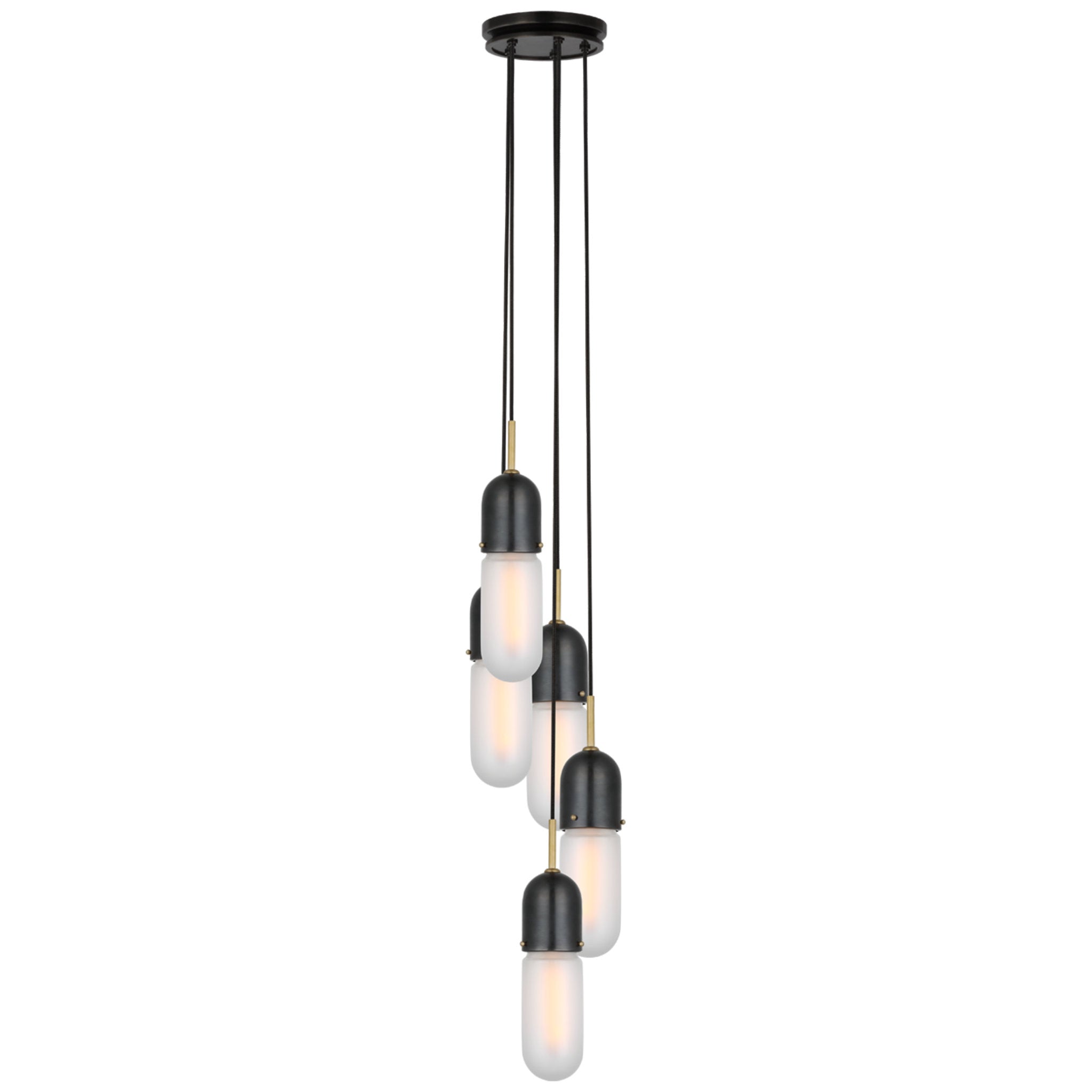Thomas O'Brien Junio 5-Light Chandelier in Bronze and Brass with Frosted Glass