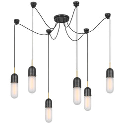 Thomas O'Brien Junio 6-Light Chandelier in Bronze and Brass with Frosted Glass