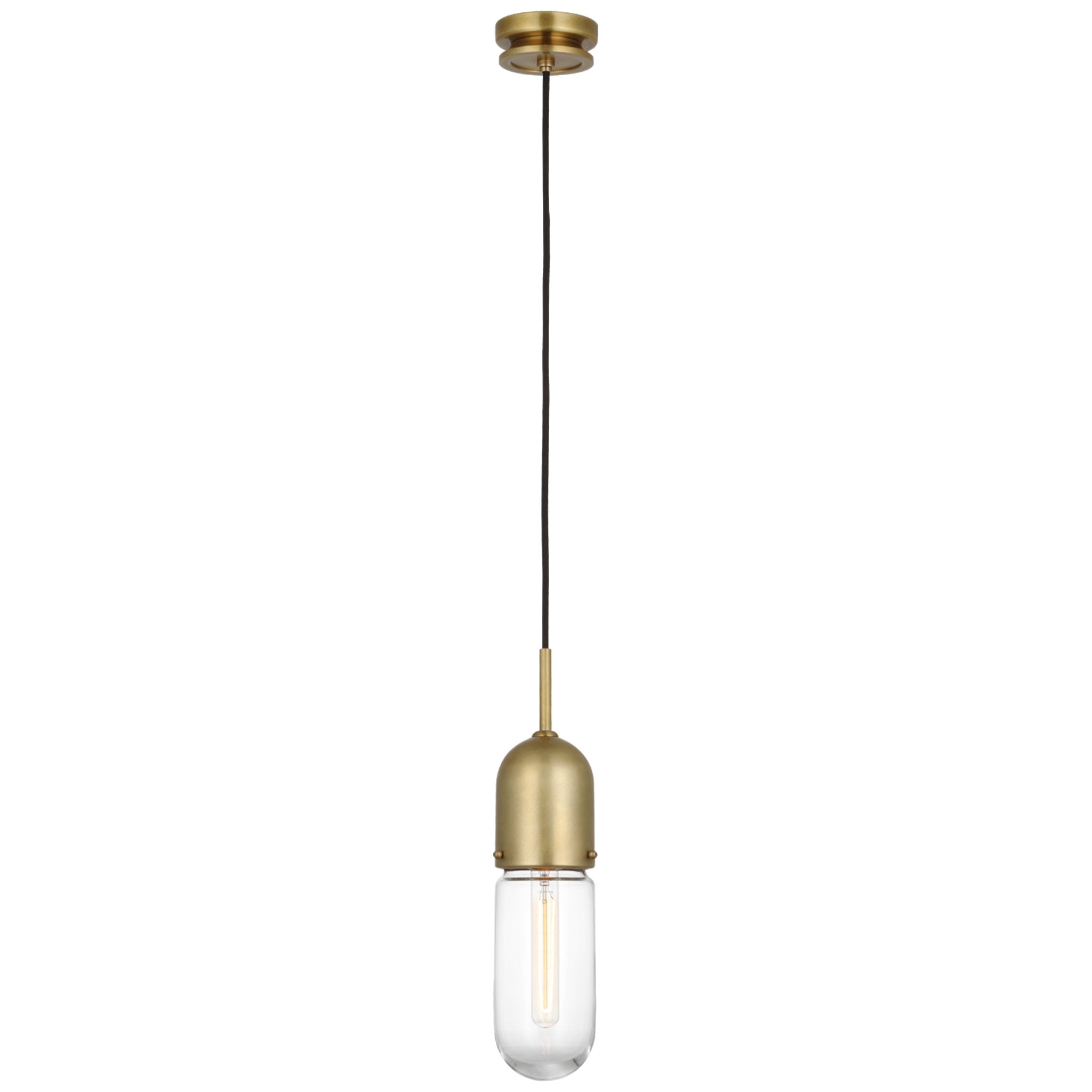 Thomas O'Brien Junio Single Light Pendant in Hand-Rubbed Antique Brass with Clear Glass Ceiling Light W4"