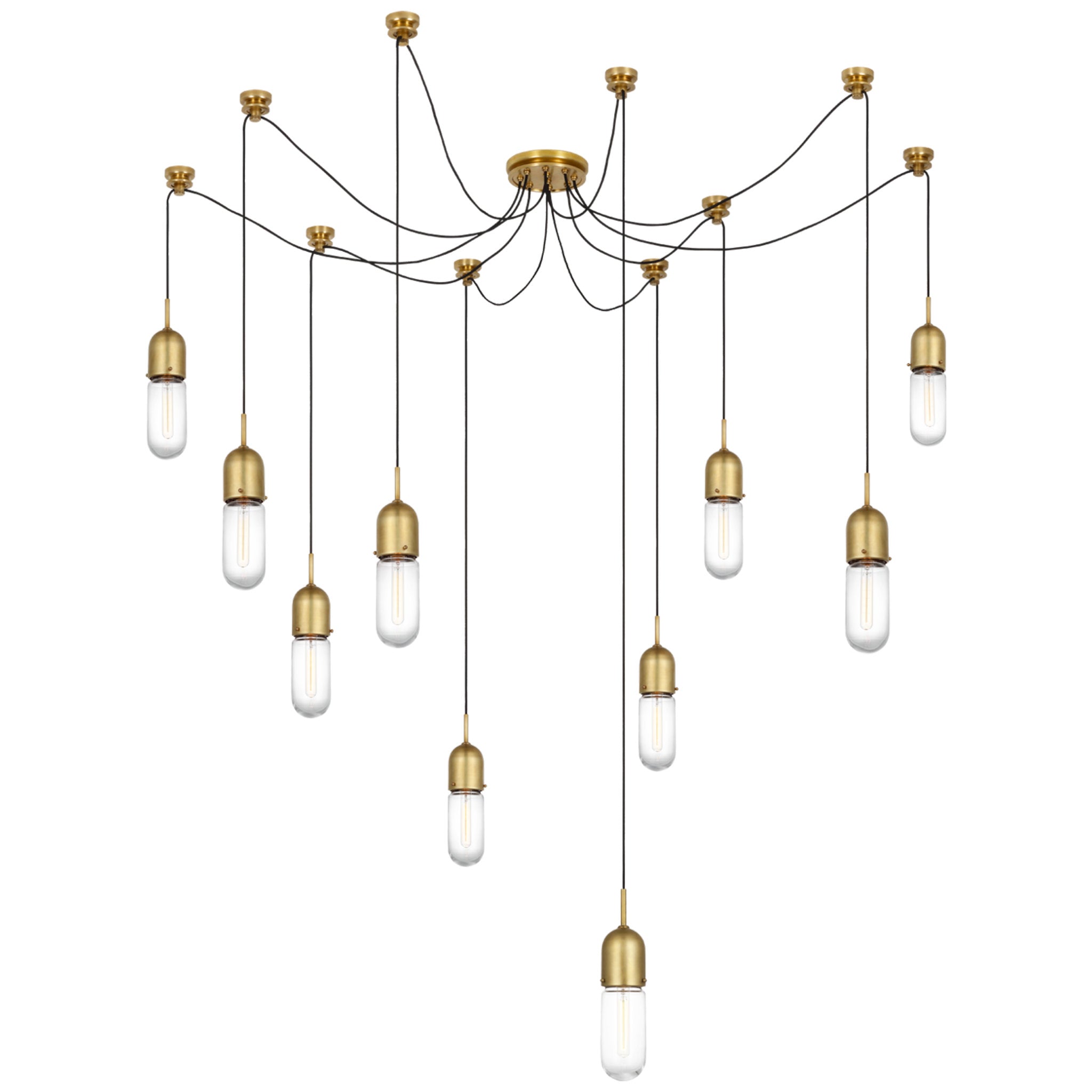 Thomas O'Brien Junio 10-Light Chandelier in Hand-Rubbed Antique Brass with Clear Glass