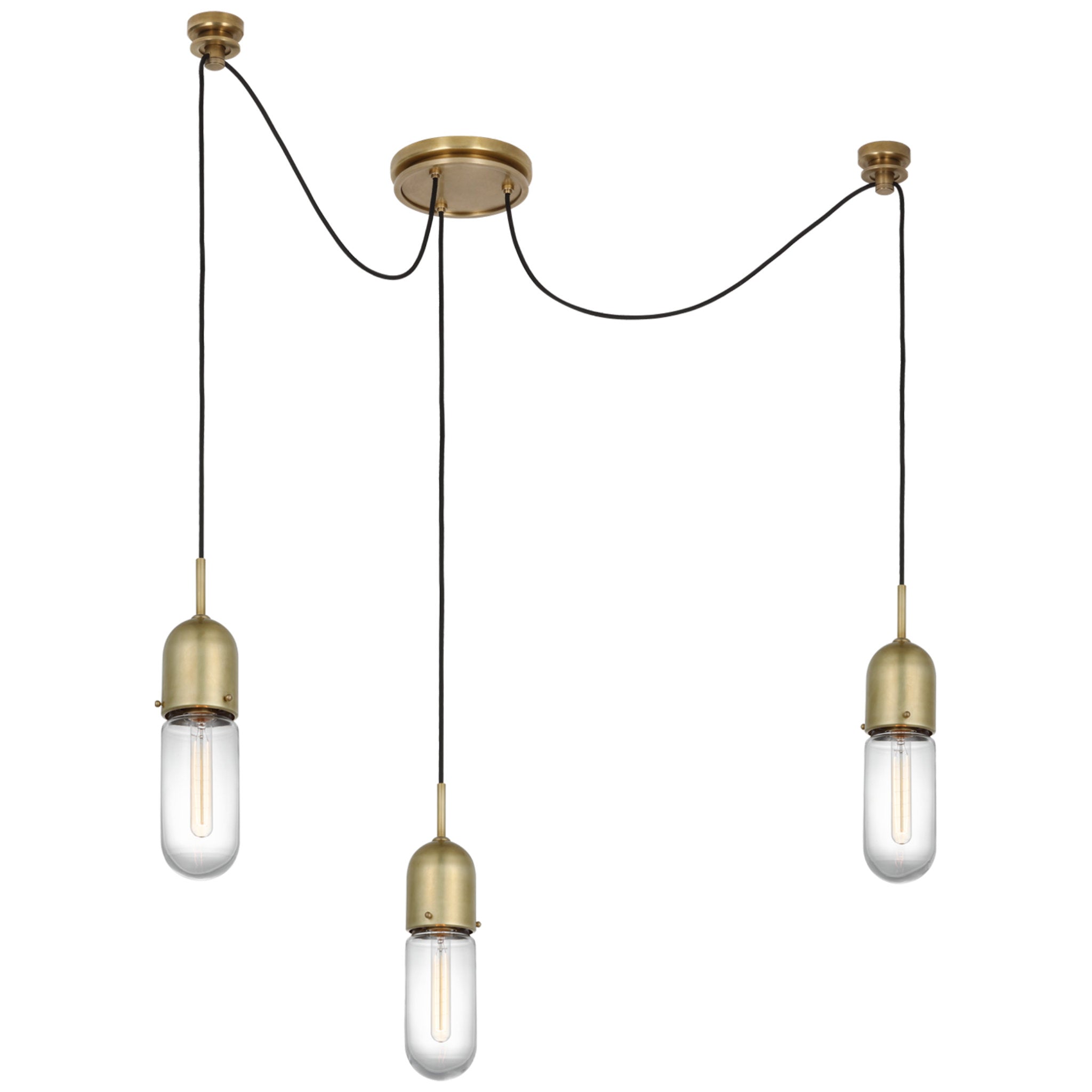 Thomas O'Brien Junio 3-Light Chandelier in Hand-Rubbed Antique Brass with Clear Glass