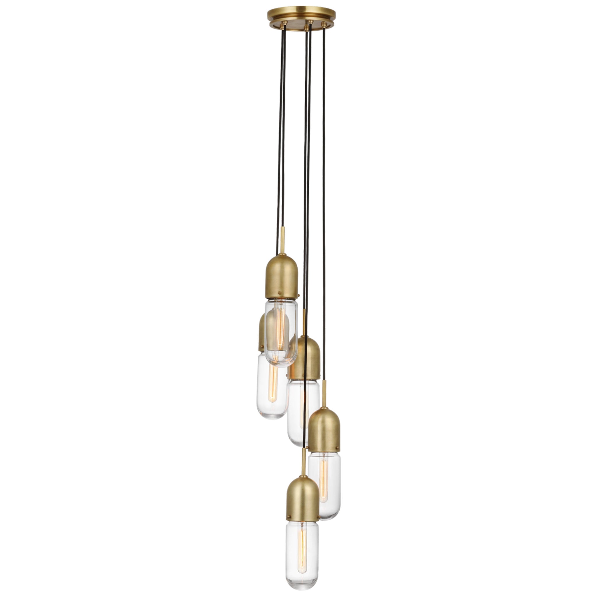 Thomas O'Brien Junio 5-Light Chandelier in Hand-Rubbed Antique Brass with Clear Glass Ceiling Light W9.25" (Configurable)