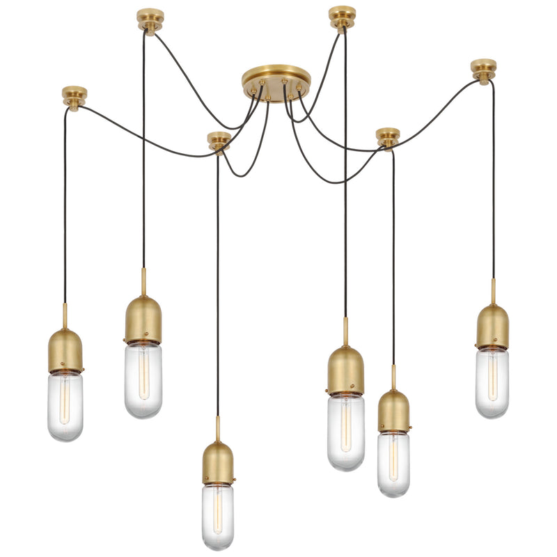 Thomas O'Brien Junio 6-Light Chandelier in Hand-Rubbed Antique Brass with Clear Glass