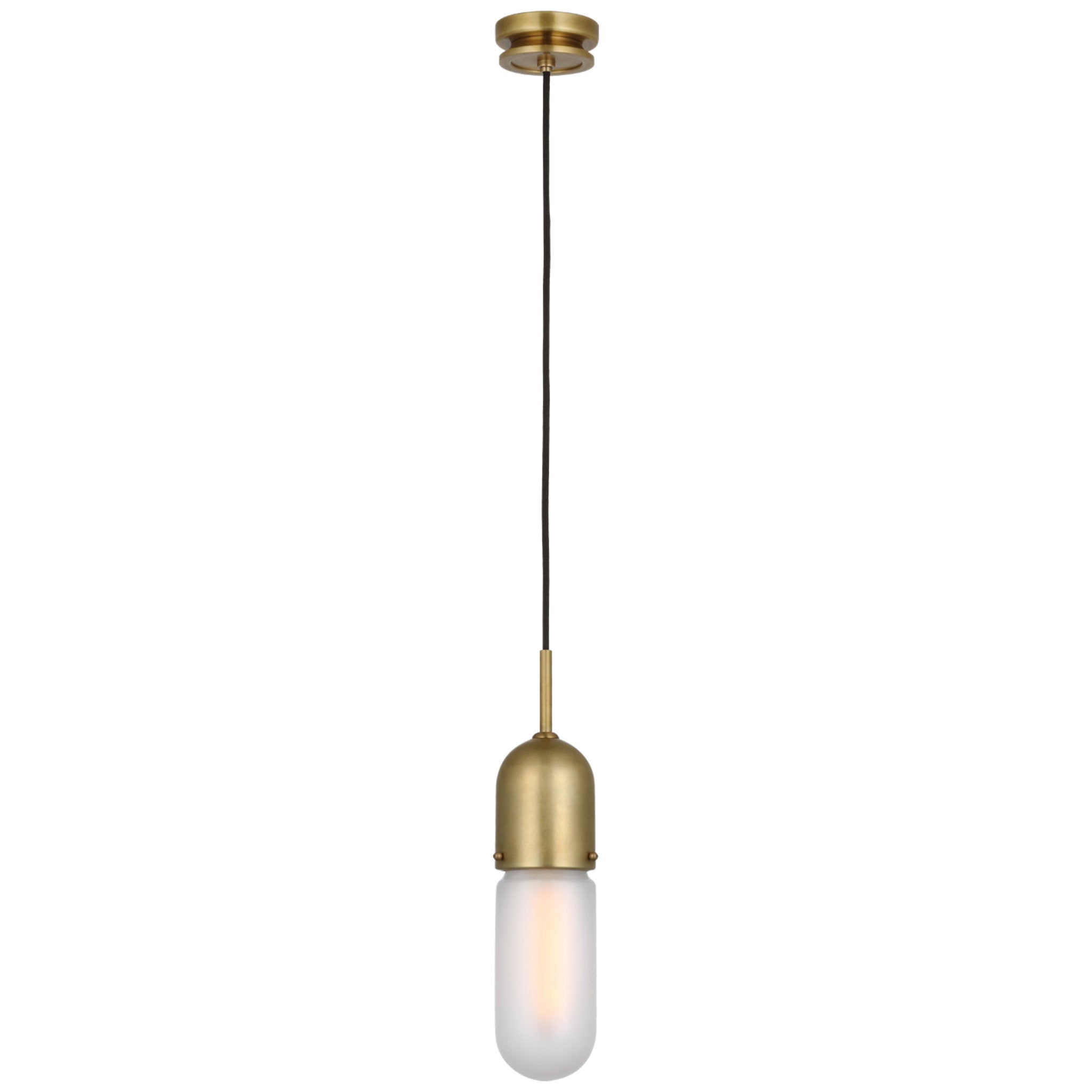 Thomas O'Brien Junio Single Light Pendant in Hand-Rubbed Antique Brass with Frosted Glass Ceiling Light W4"