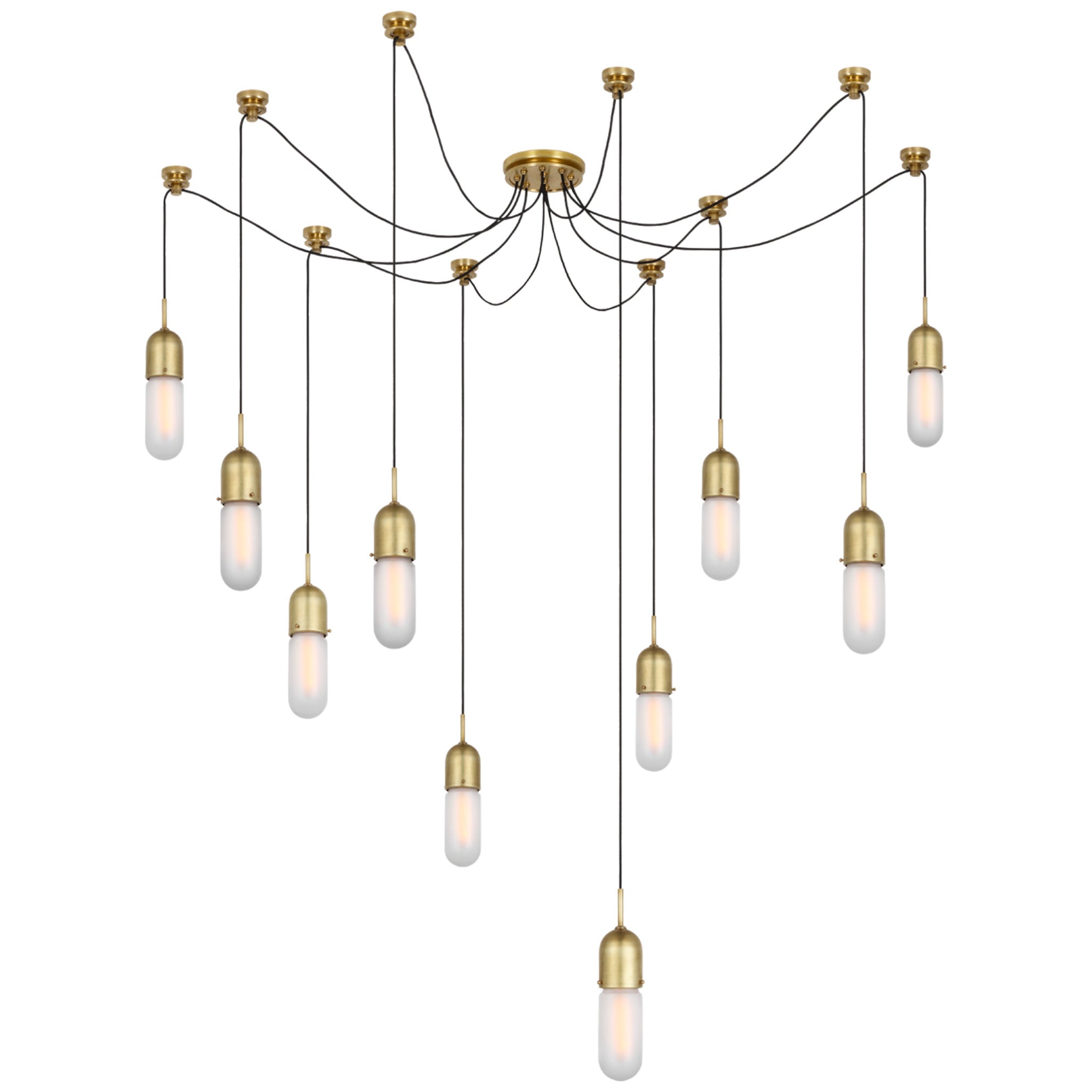 Thomas O'Brien Junio 10-Light Chandelier in Hand-Rubbed Antique Brass with Frosted Glass Ceiling Light W9.5" (Configurable)