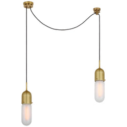 Thomas O'Brien Junio 2-Light Chandelier in Hand-Rubbed Antique Brass with Frosted Glass