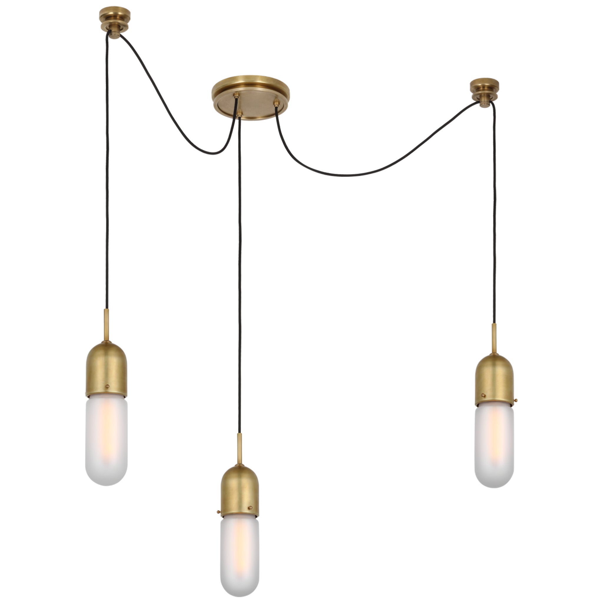 Thomas O'Brien Junio 3-Light Chandelier in Hand-Rubbed Antique Brass with Frosted Glass