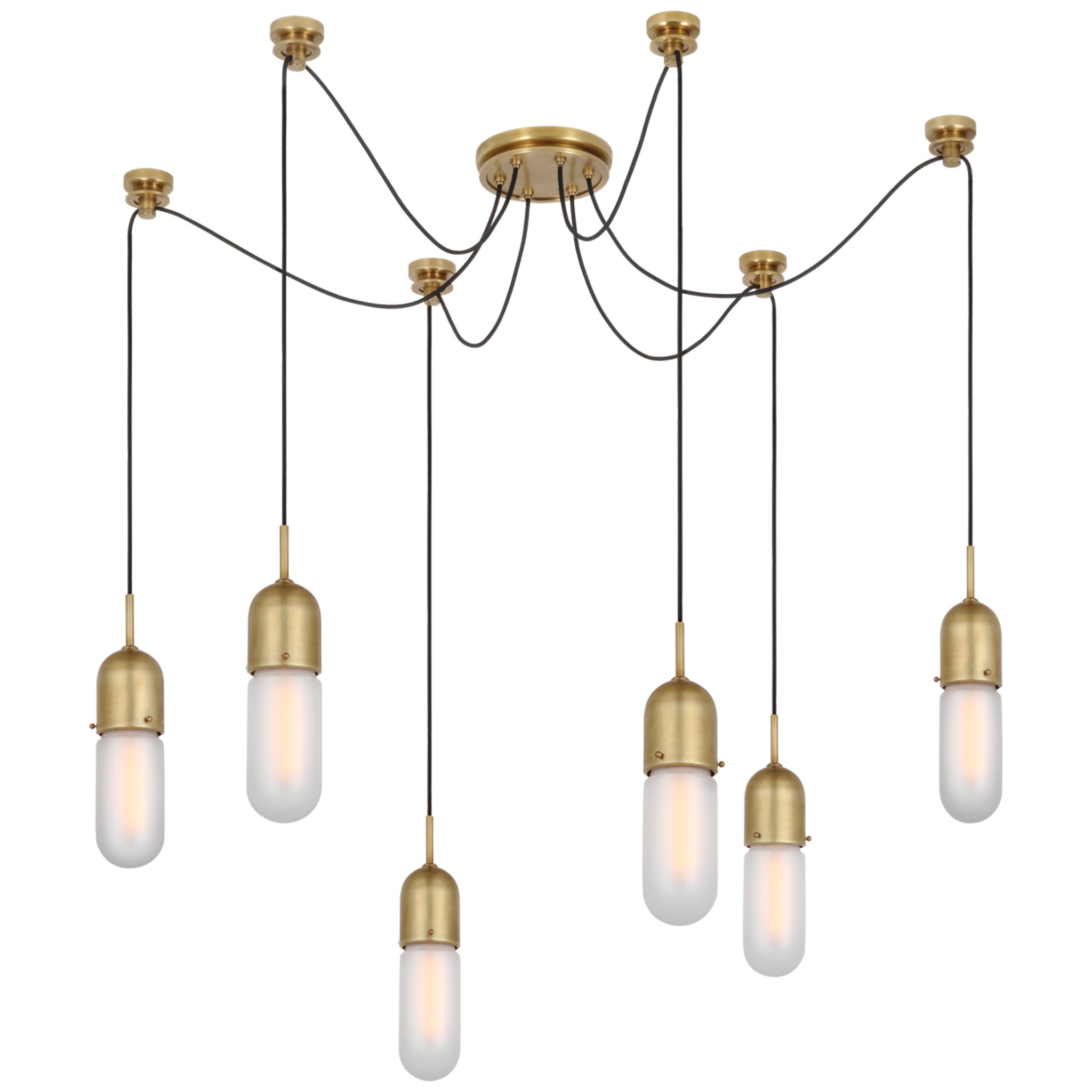 Thomas O'Brien Junio 6-Light Chandelier in Hand-Rubbed Antique Brass with Frosted Glass Ceiling Light W9.5" (Configurable)