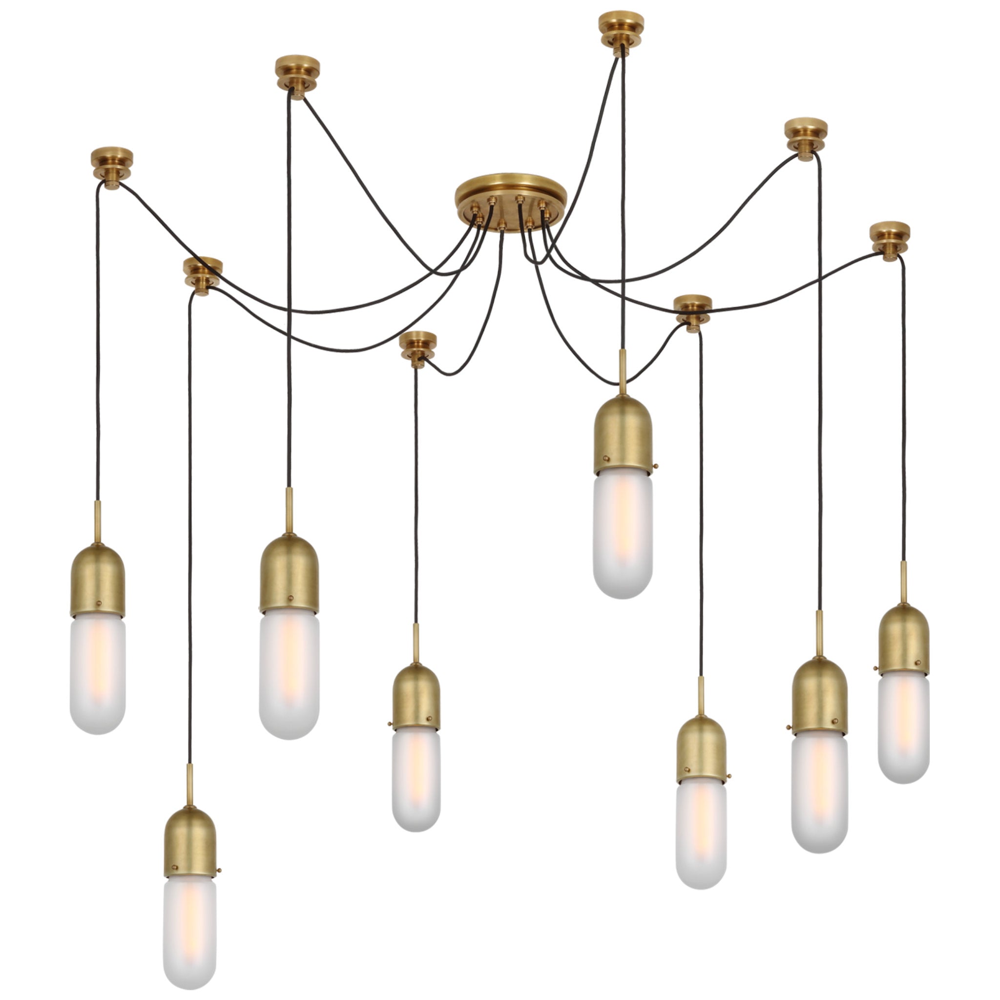 Thomas O'Brien Junio 8-Light Chandelier in Hand-Rubbed Antique Brass with Frosted Glass