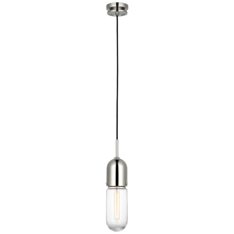 Thomas O'Brien Junio Single Light Pendant in Polished Nickel with Clear Glass