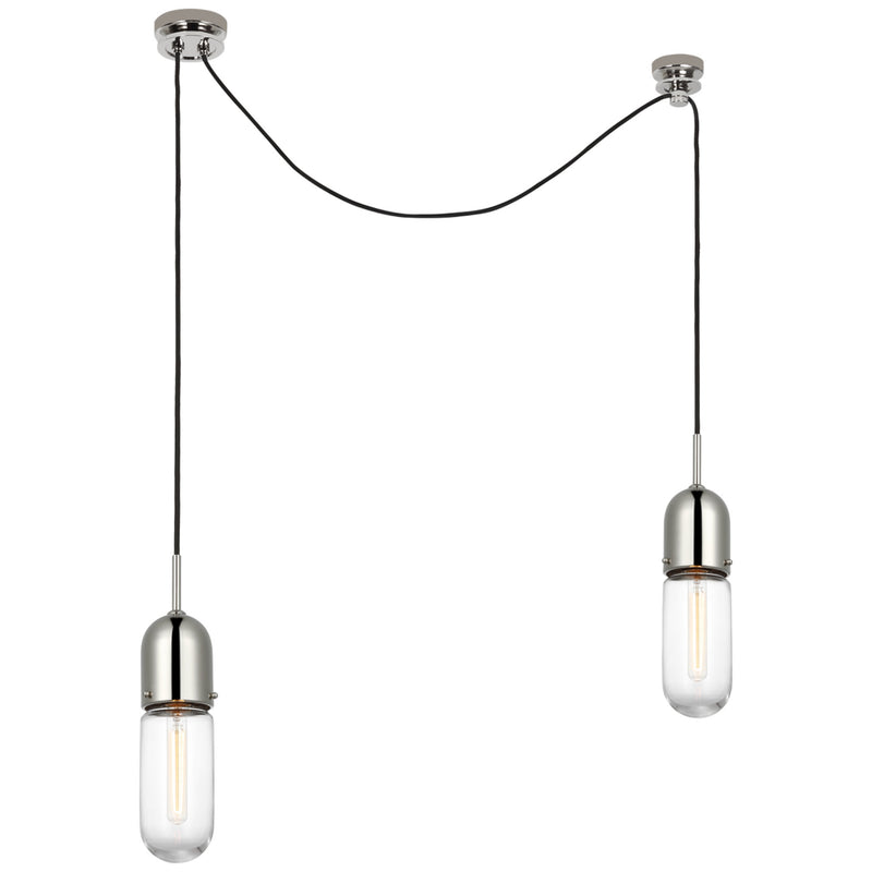 Thomas O'Brien Junio 2-Light Chandelier in Polished Nickel with Clear Glass