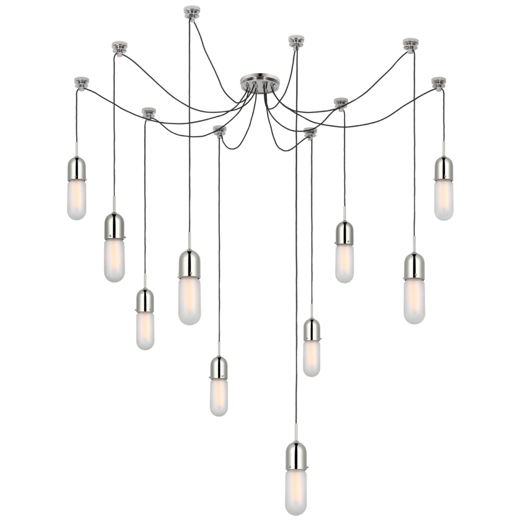 Thomas O'Brien Junio 10-Light Chandelier in Polished Nickel with Frosted Glass
