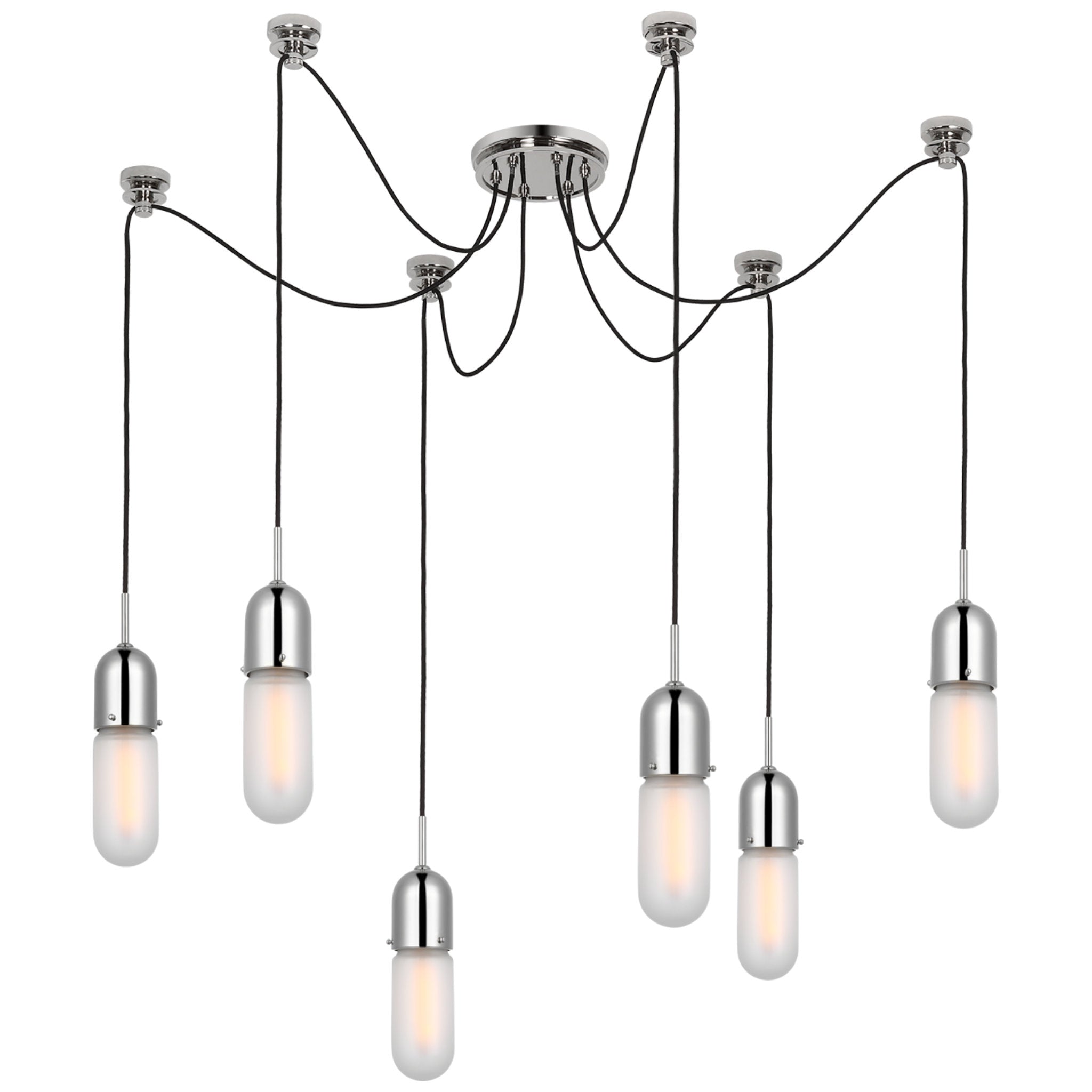 Thomas O'Brien Junio 6-Light Chandelier in Polished Nickel with Frosted Glass