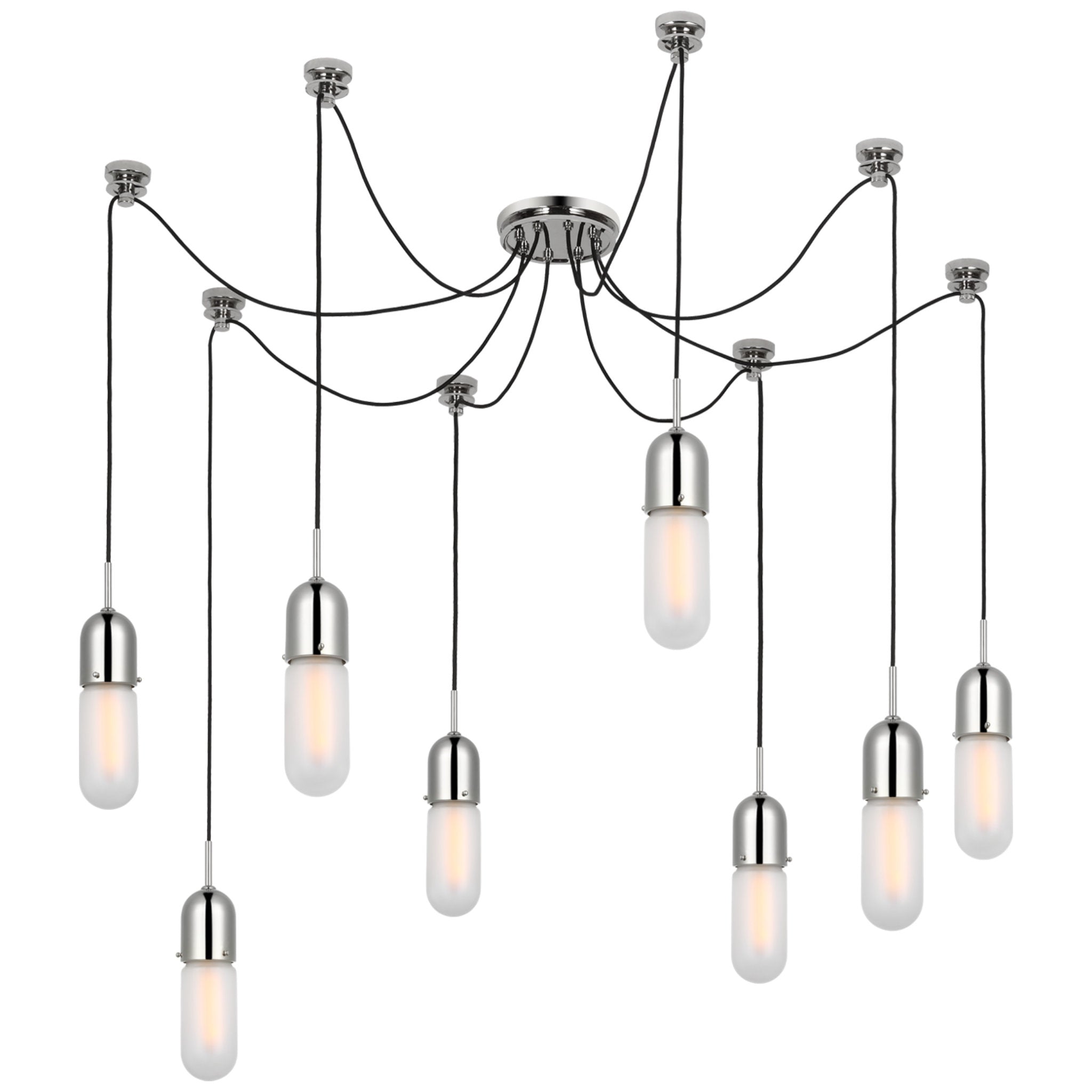Thomas O'Brien Junio 8-Light Chandelier in Polished Nickel with Frosted Glass