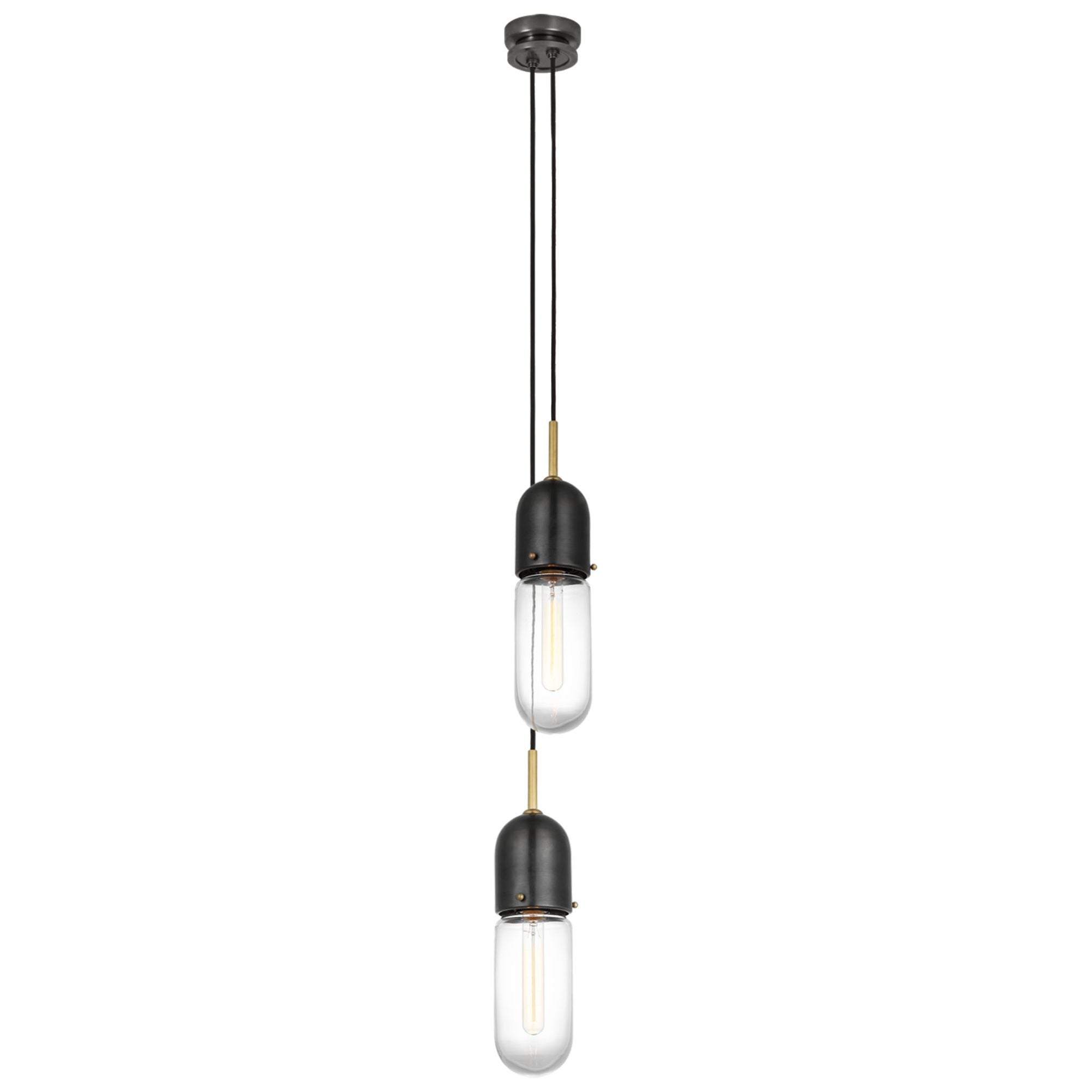 Thomas O'Brien Junio 2-Light Pendant in Bronze and Brass with Clear Glass