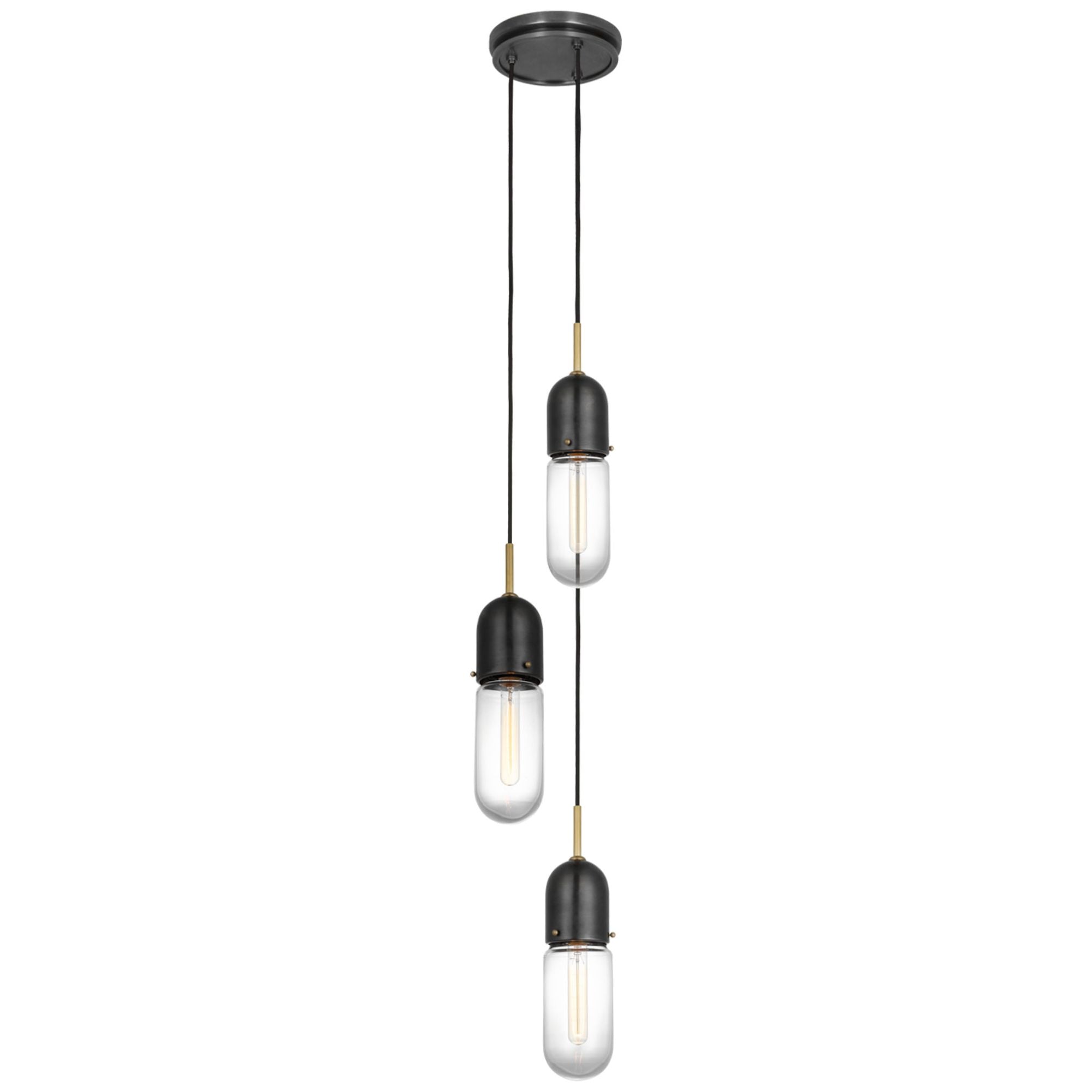 Thomas O'Brien Junio 3-Light Pendant in Bronze and Brass with Clear Glass