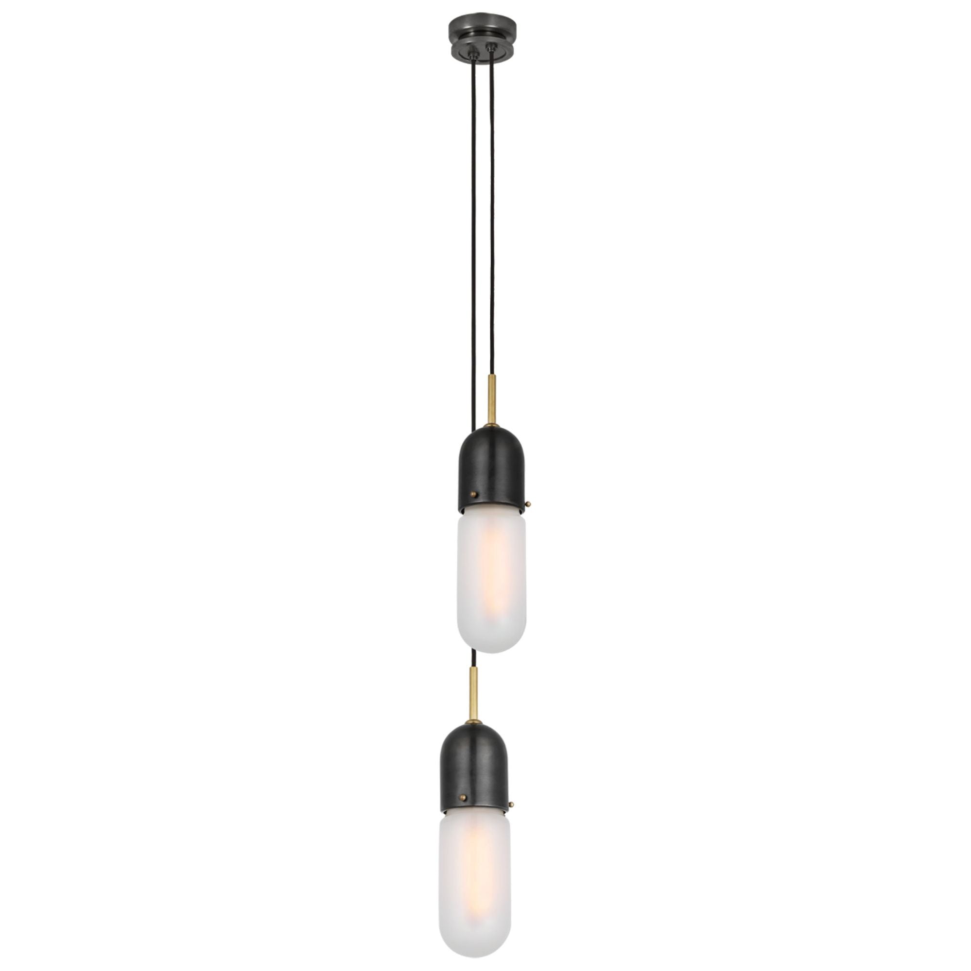 Thomas O'Brien Junio 2-Light Pendant in Bronze and Brass with Frosted Glass