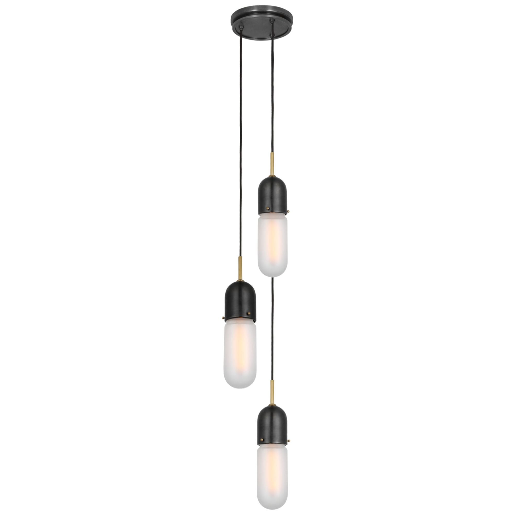 Thomas O'Brien Junio 3-Light Pendant in Bronze and Brass with Frosted Glass Ceiling Light W8.75" (Configurable)