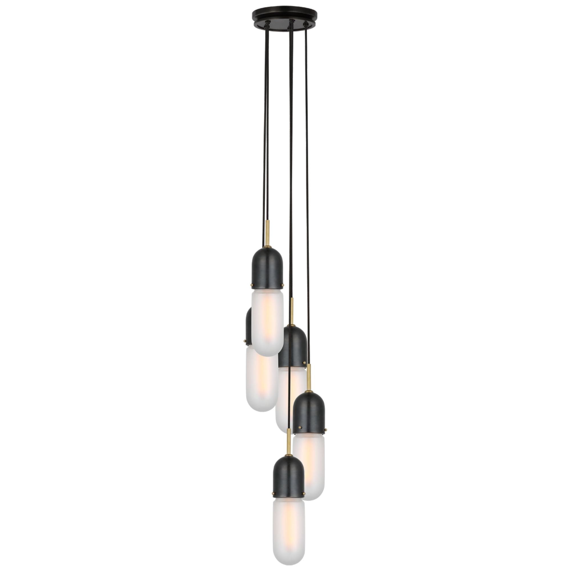 Thomas O'Brien Junio 5-Light Pendant in Bronze and Brass with Frosted Glass Ceiling Light W9.25" (Configurable)