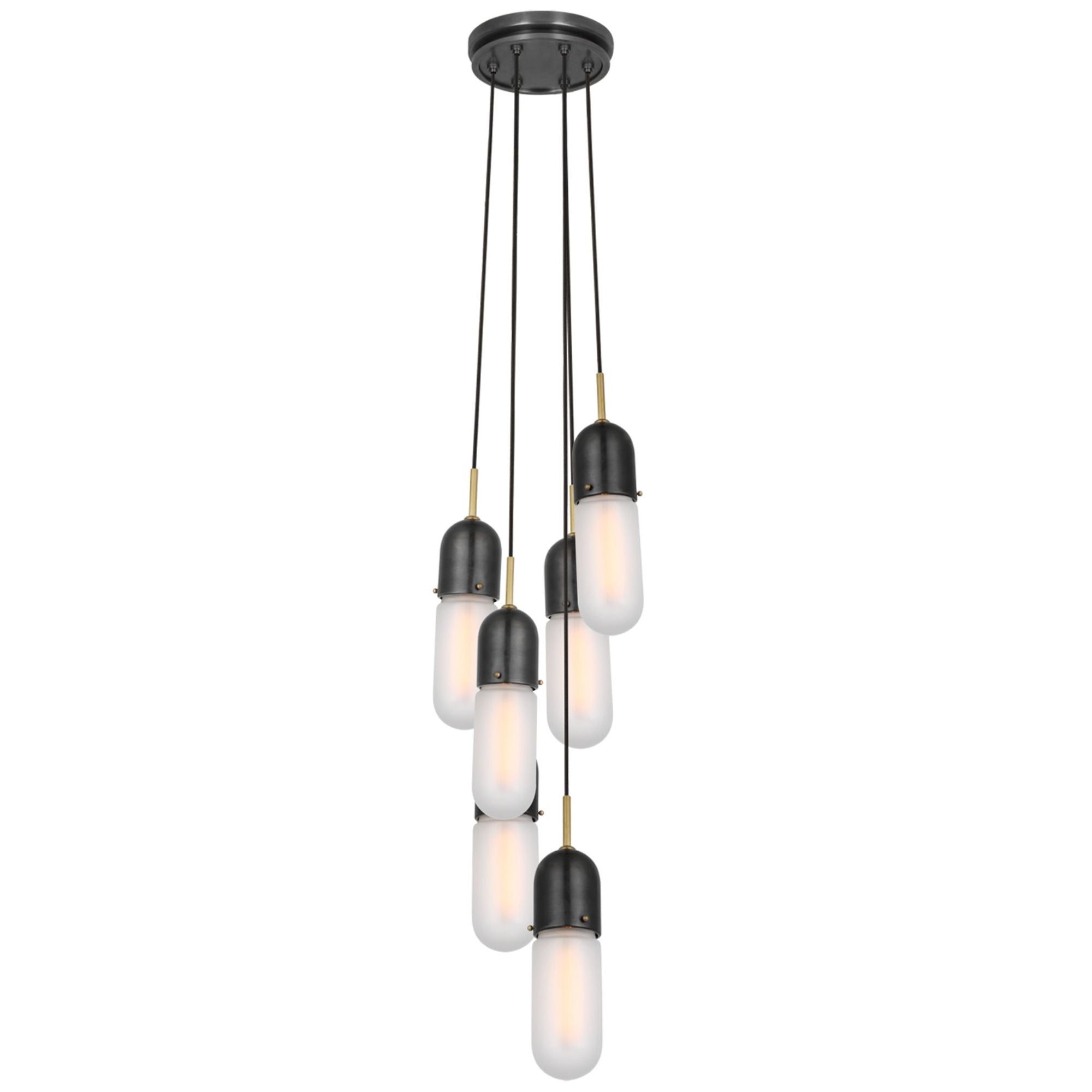 Thomas O'Brien Junio 6-Light Pendant in Bronze and Brass with Frosted Glass Ceiling Light W9.5" (Configurable)