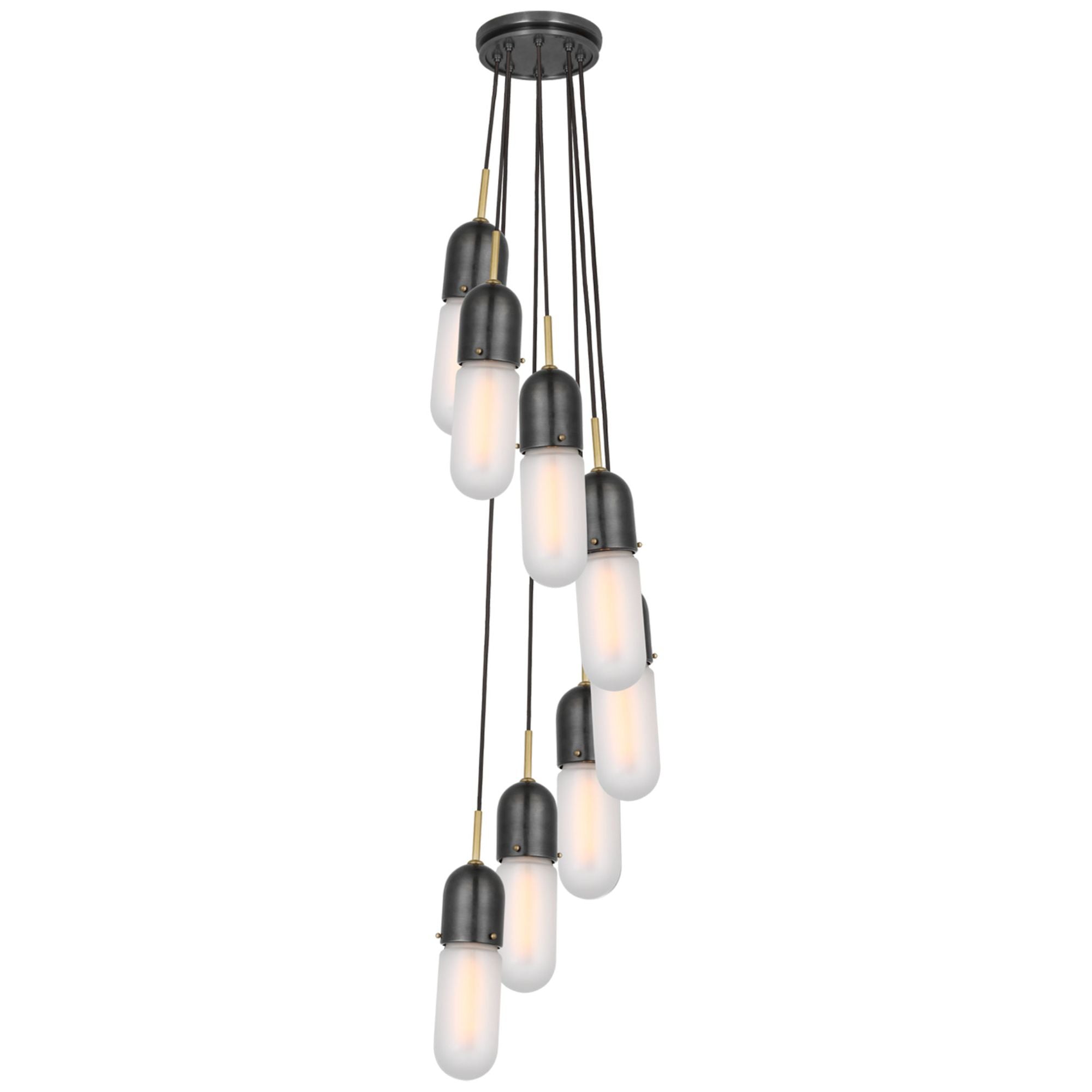 Thomas O'Brien Junio 8-Light Pendant in Bronze and Brass with Frosted Glass