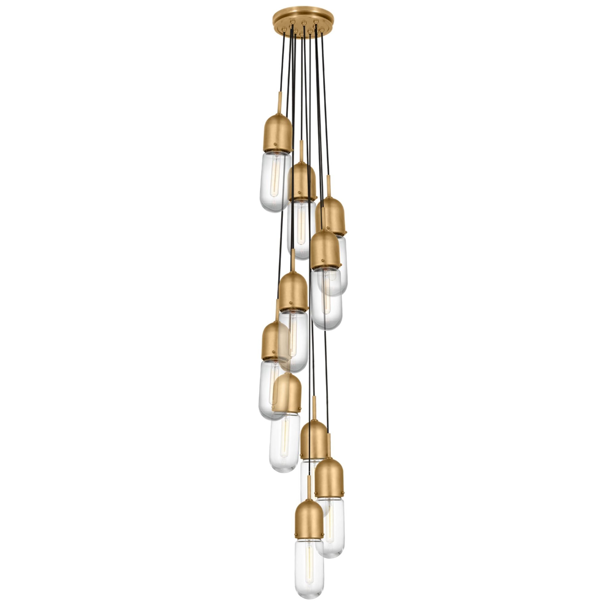 Thomas O'Brien Junio 10-Light Pendant in Hand-Rubbed Antique Brass with Clear Glass