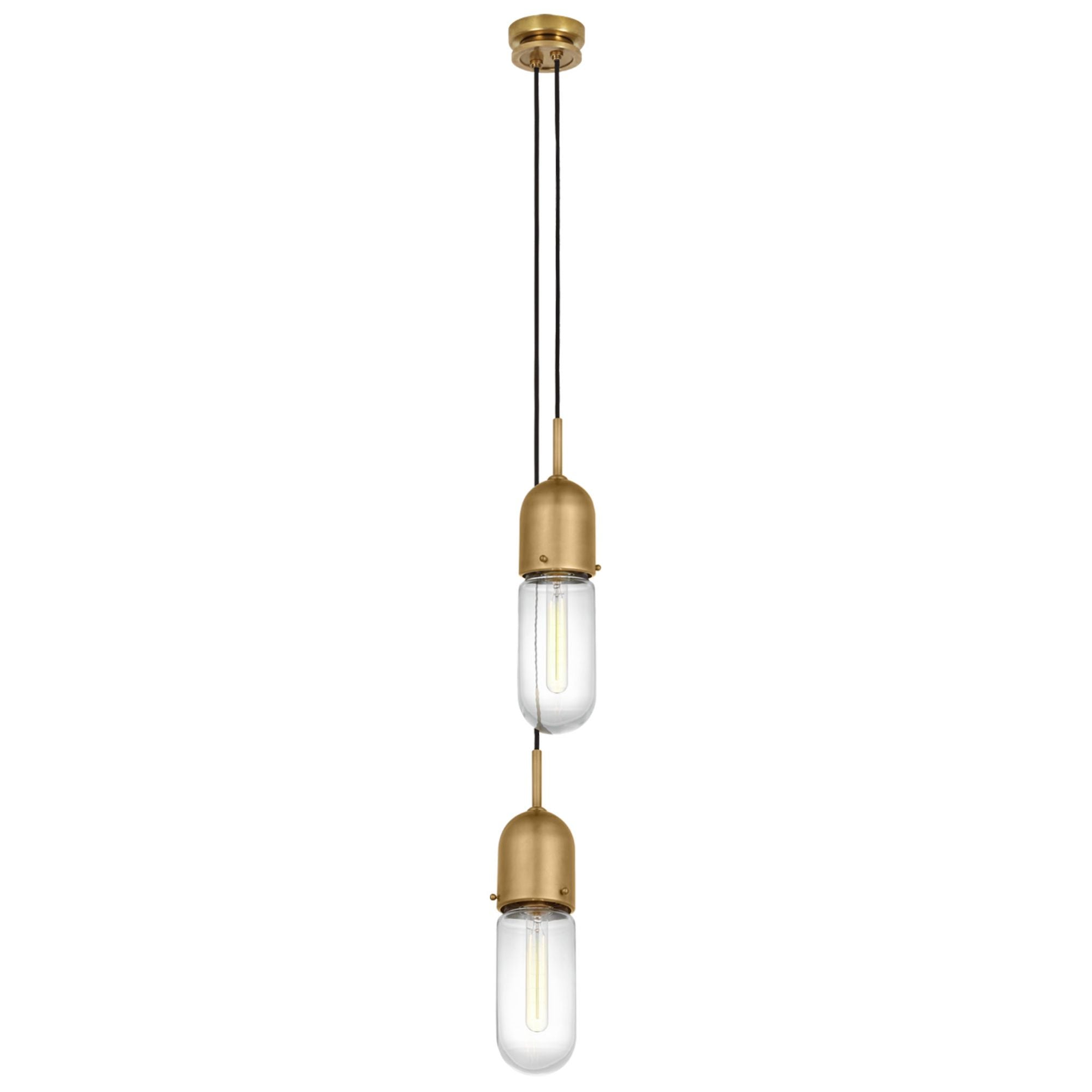Thomas O'Brien Junio 2-Light Pendant in Hand-Rubbed Antique Brass with Clear Glass