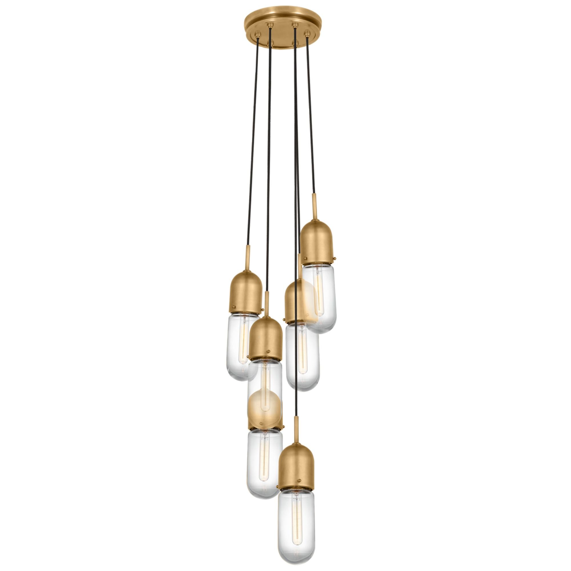 Thomas O'Brien Junio 6-Light Pendant in Hand-Rubbed Antique Brass with Clear Glass