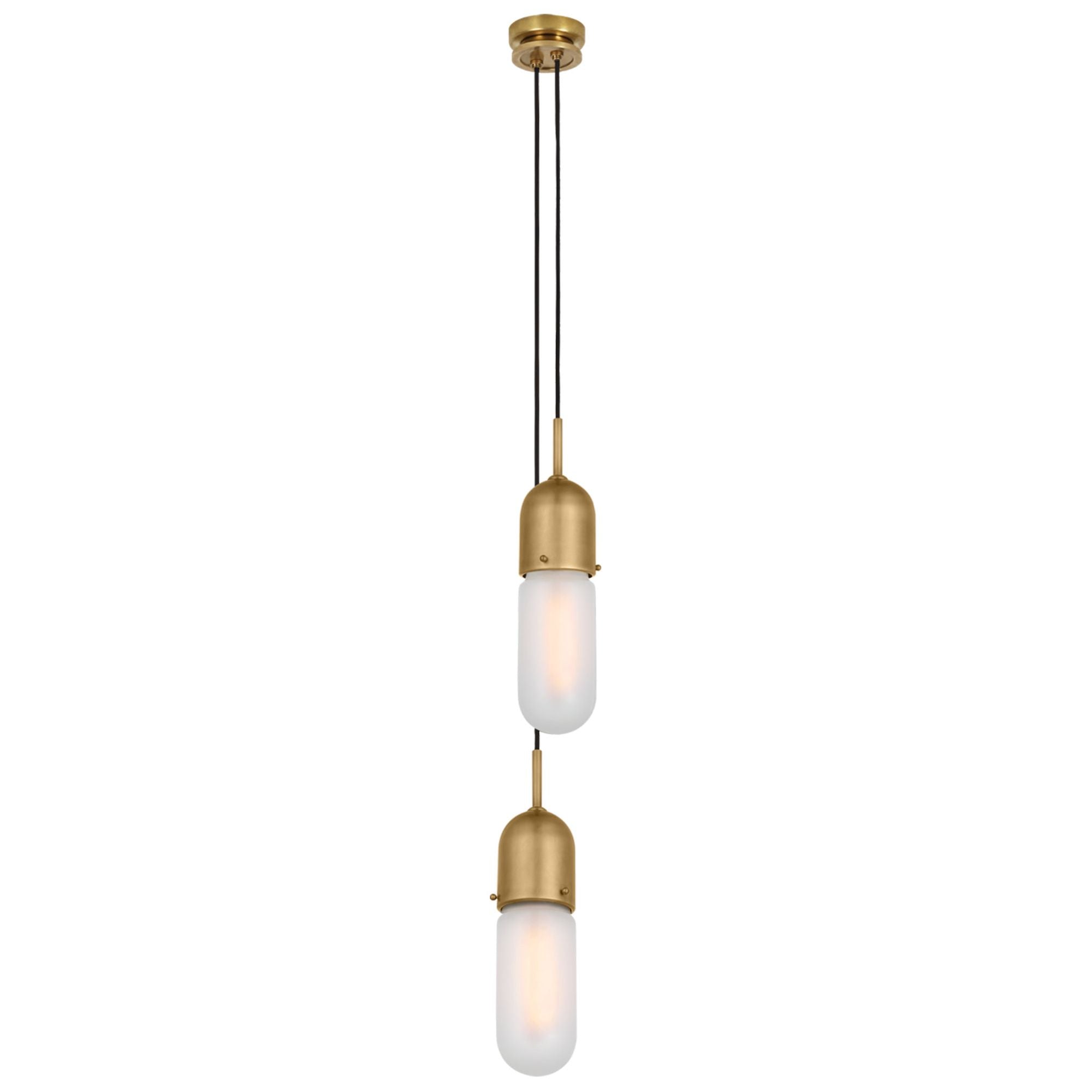 Thomas O'Brien Junio 2-Light Pendant in Hand-Rubbed Antique Brass with Frosted Glass