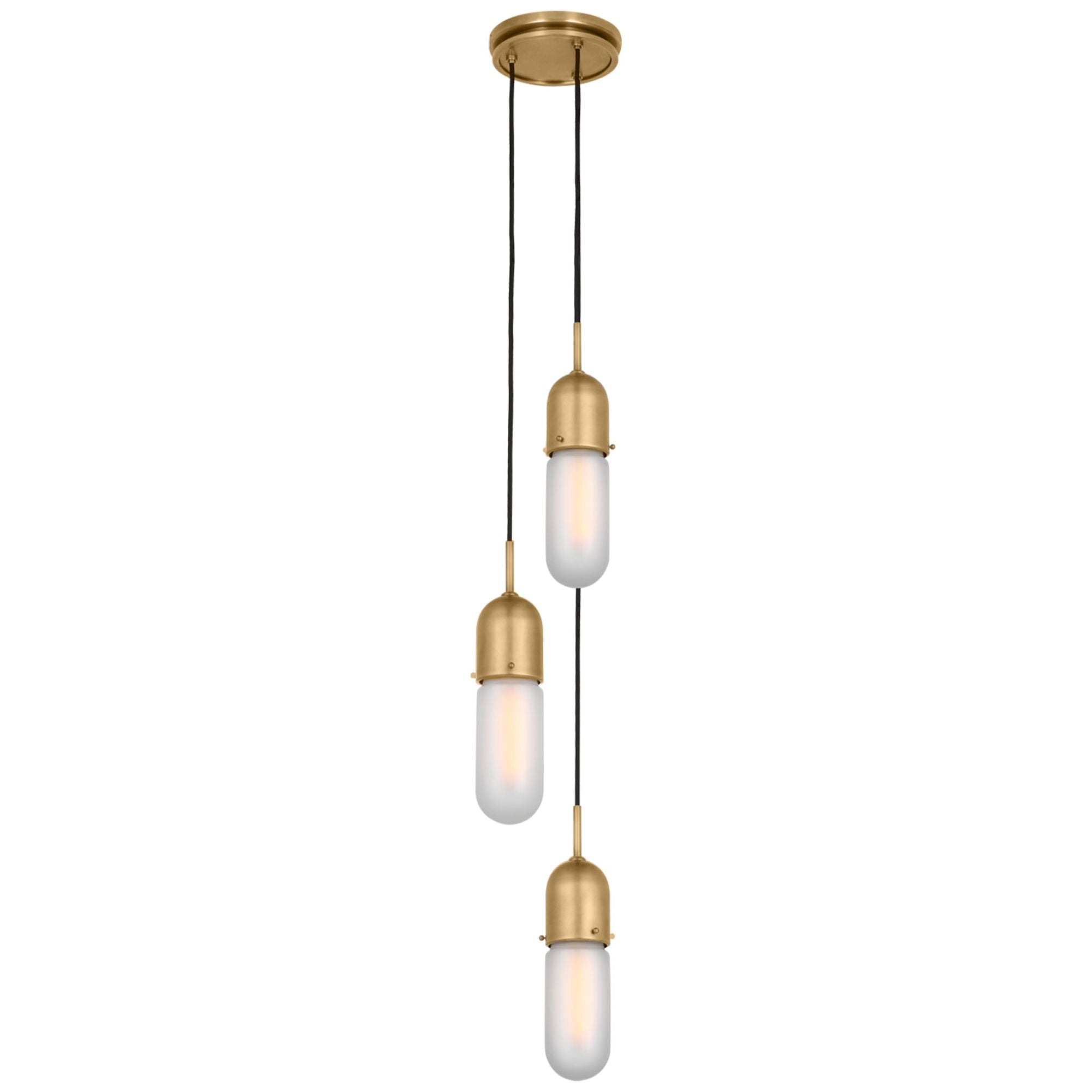 Thomas O'Brien Junio 3-Light Pendant in Hand-Rubbed Antique Brass with Frosted Glass Ceiling Light W8.75" (Configurable)