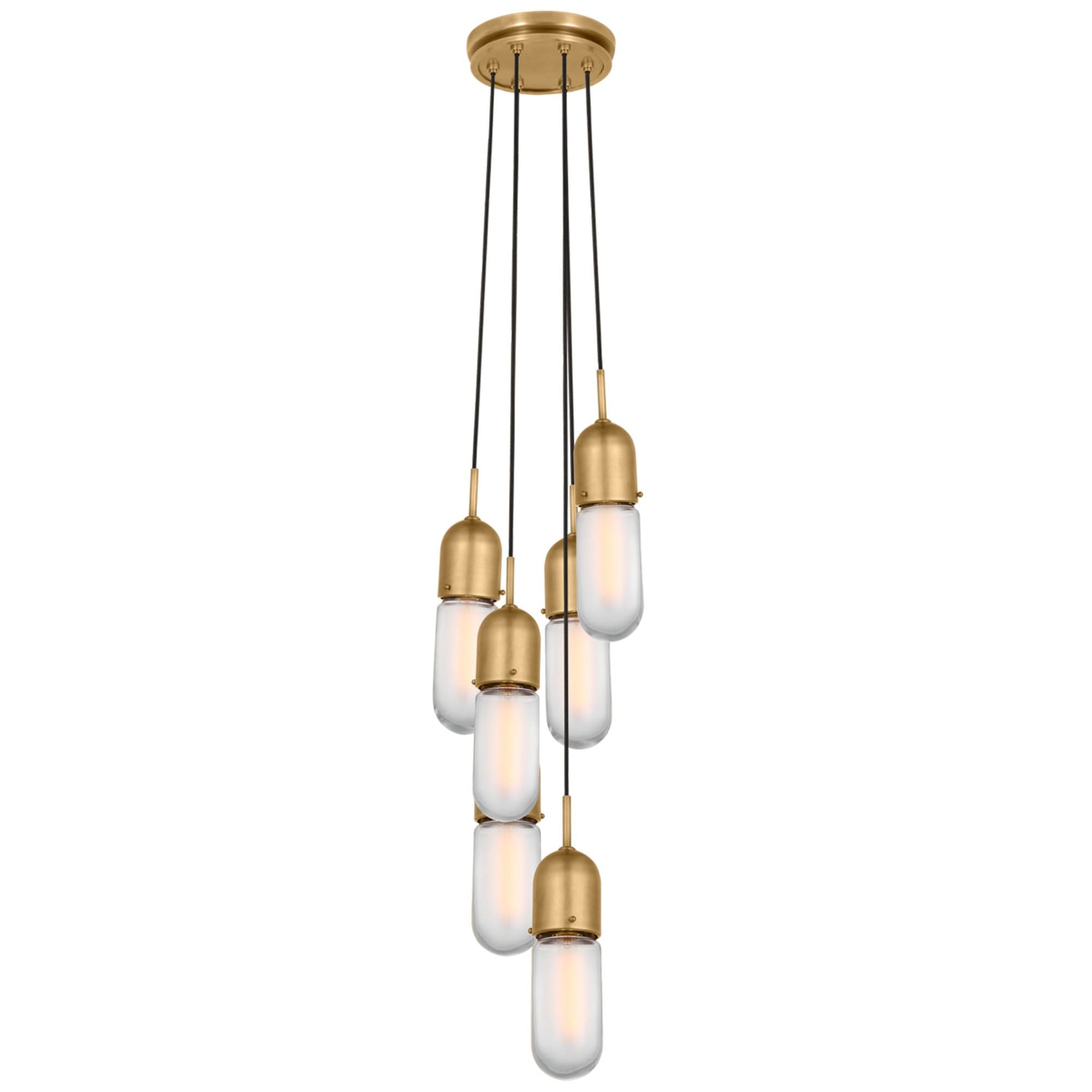 Thomas O'Brien Junio 6-Light Pendant in Hand-Rubbed Antique Brass with Frosted Glass