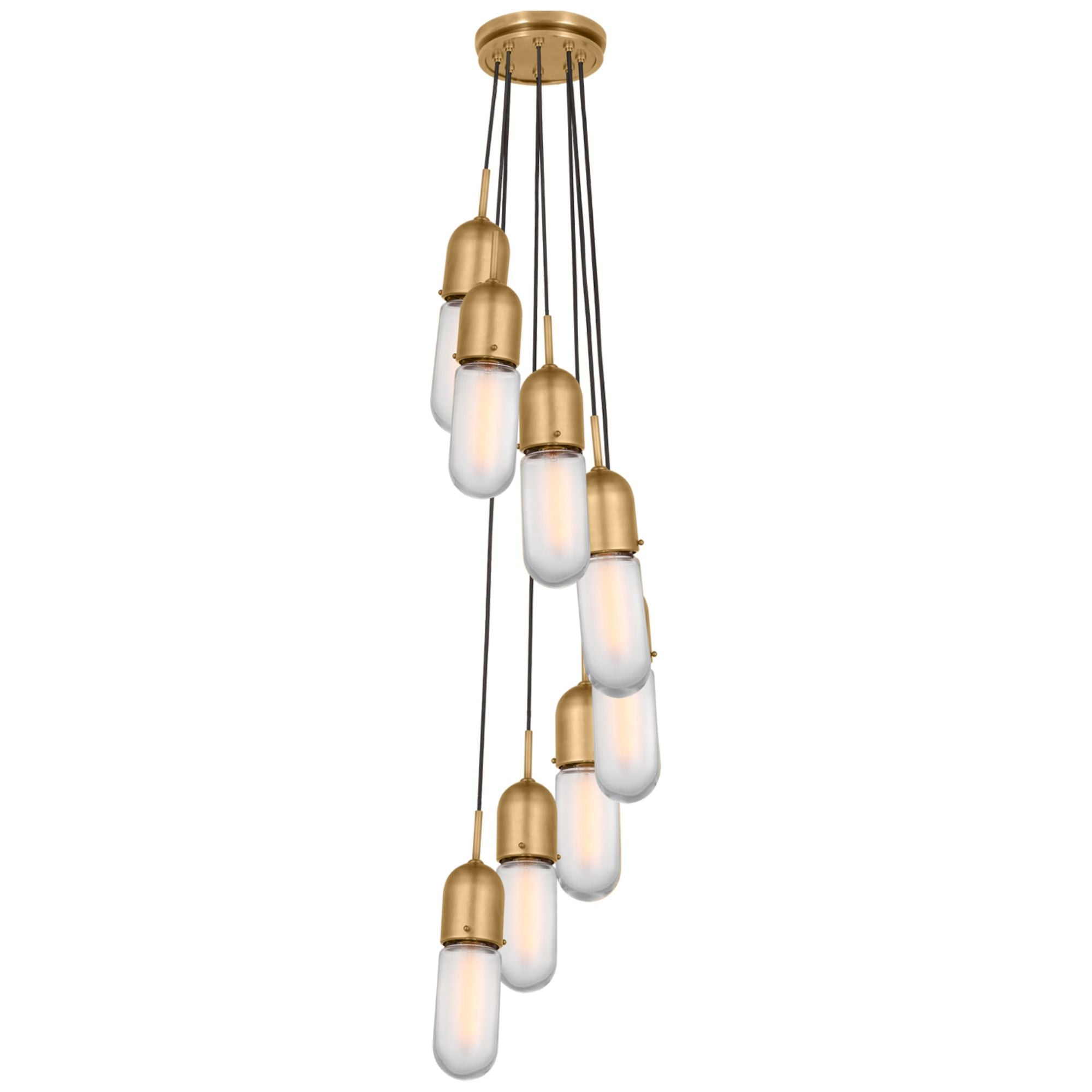 Thomas O'Brien Junio 8-Light Pendant in Hand-Rubbed Antique Brass with Frosted Glass