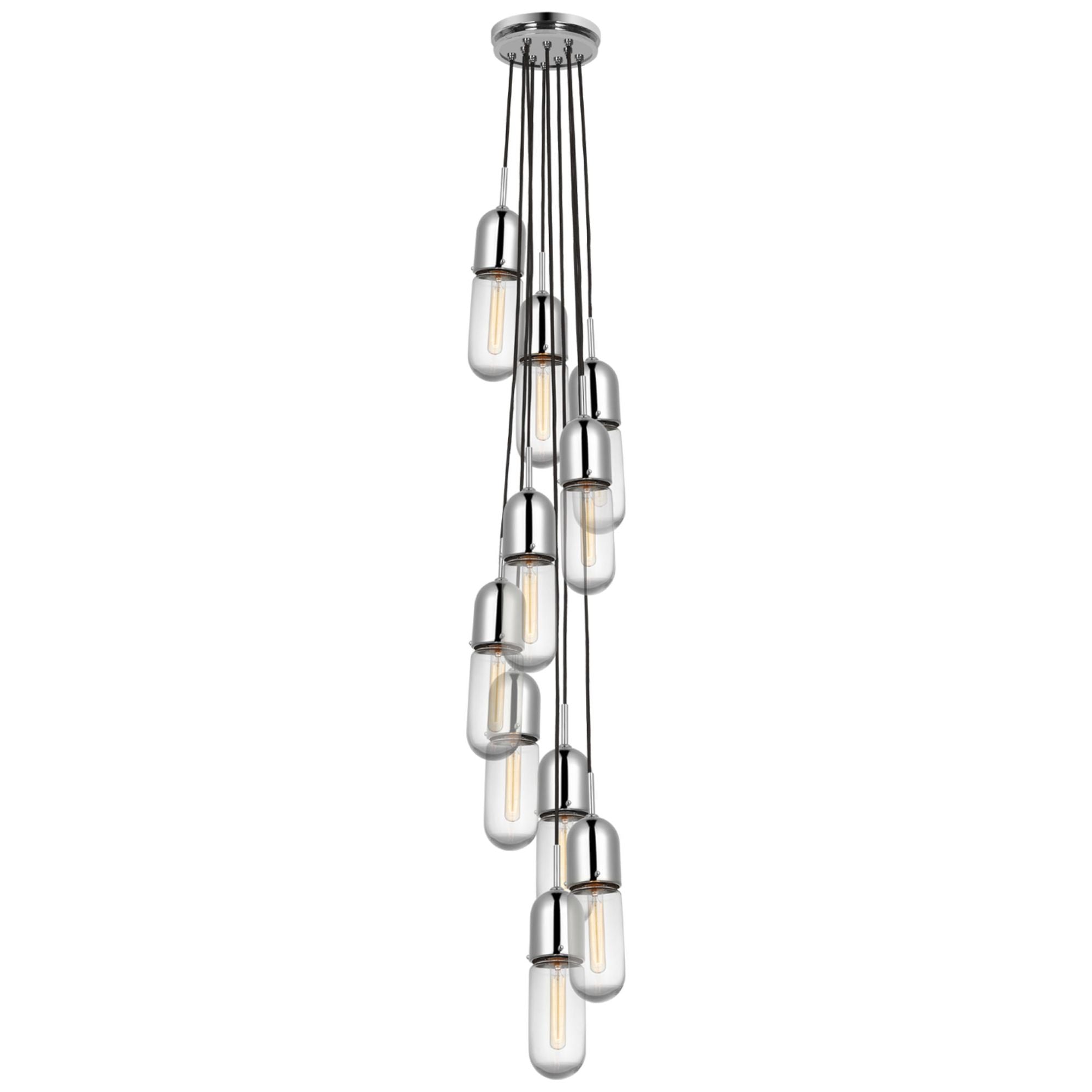 Thomas O'Brien Junio 10-Light Pendant in Polished Nickel with Clear Glass