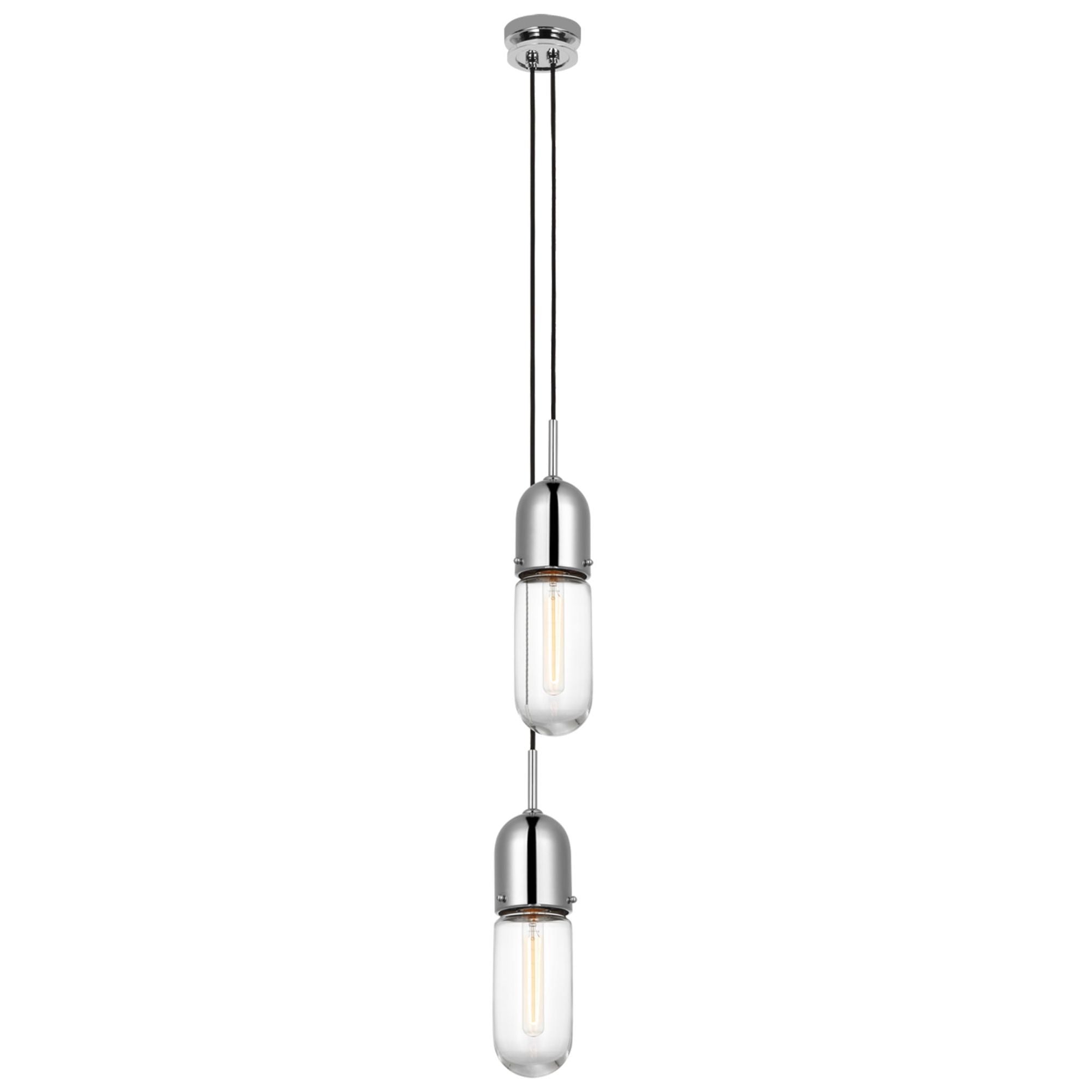 Thomas O'Brien Junio 2-Light Pendant in Polished Nickel with Clear Glass